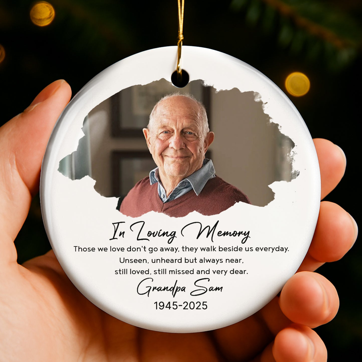 In Loving Memory, Photo Of Grandpa - Personalized Custom Ceramic Ornament With Round Shape - HME268_RCE