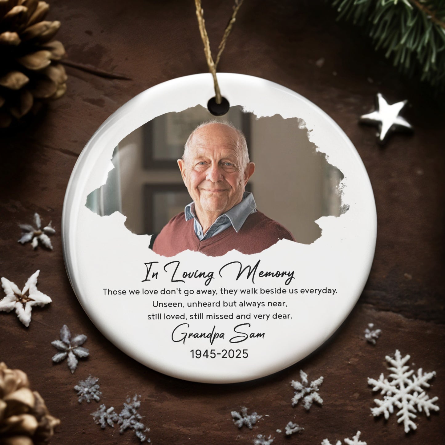 In Loving Memory, Photo Of Grandpa - Personalized Custom Ceramic Ornament With Round Shape - HME268_RCE