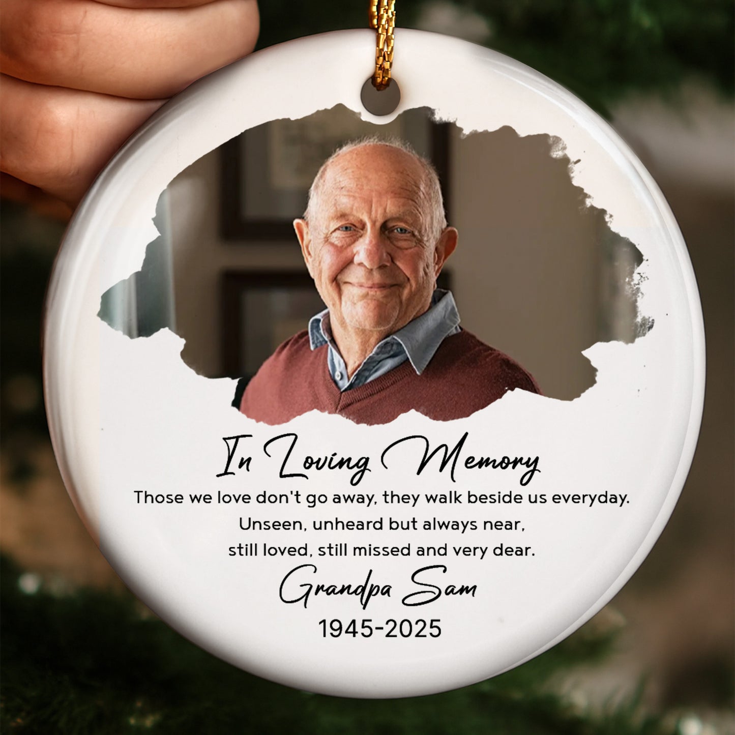 In Loving Memory, Photo Of Grandpa - Personalized Custom Ceramic Ornament With Round Shape - HME268_RCE