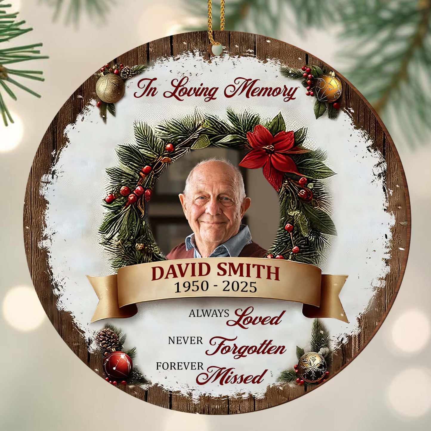 In Loving Memory, Always Loved, Forever Missed - Personalized Custom Wood Ornament, Custom Shaped - HME310_WDO