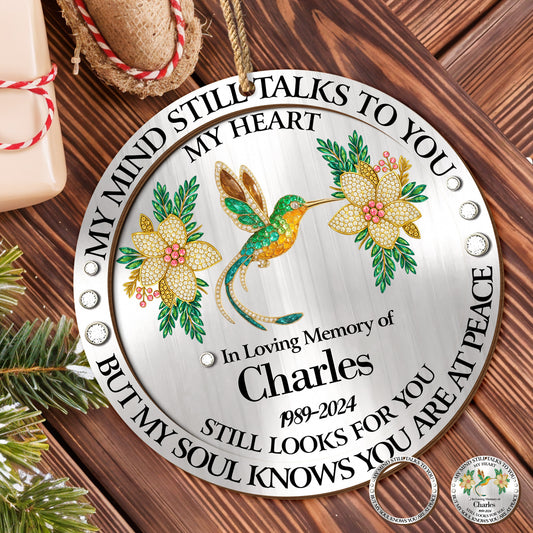 My Mind Still Talks To You Hummingbird And Flowers - Personalized Double Layer Wood Ornament - HME324_DWO