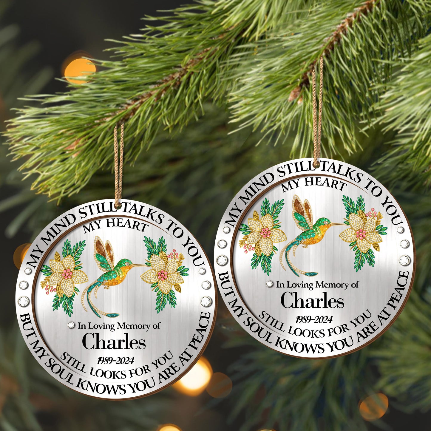 My Mind Still Talks To You Hummingbird And Flowers - Personalized Double Layer Wood Ornament - HME324_DWO