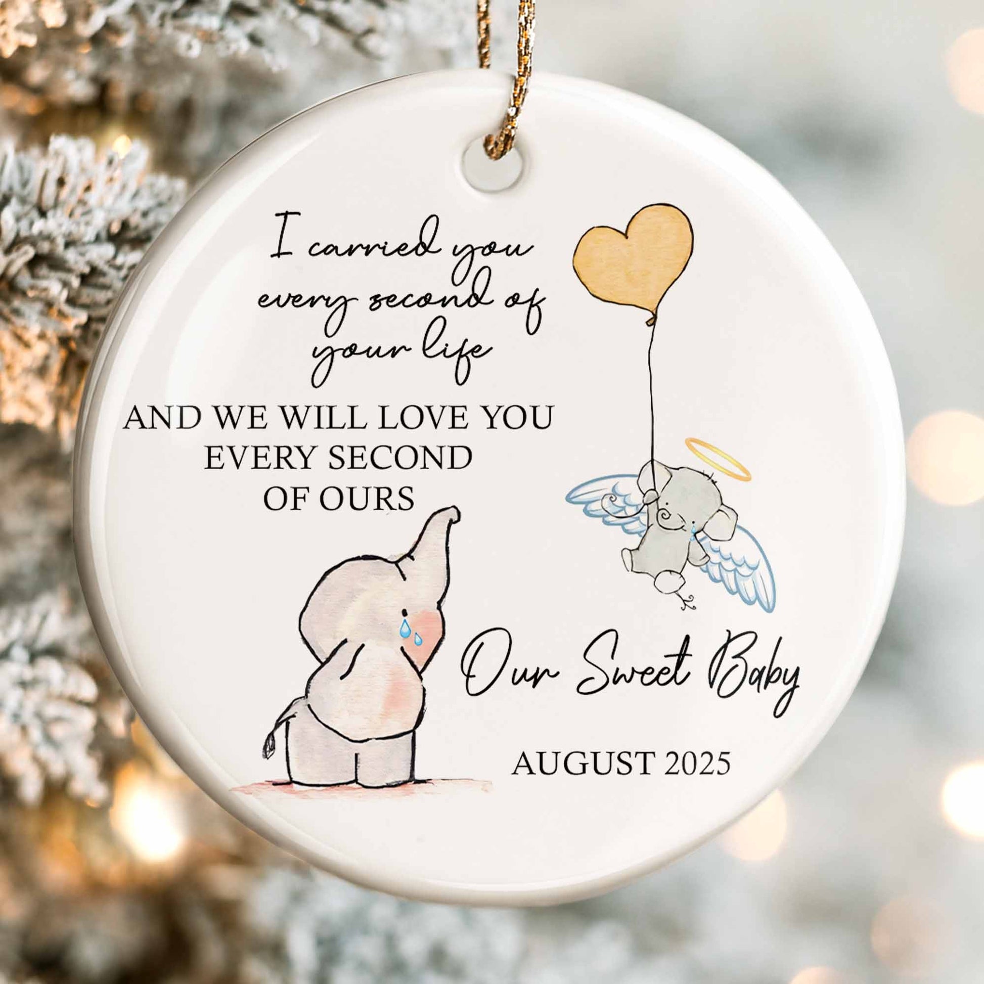 I Carried You Every Second, Elephant and Angel Baby Ornament