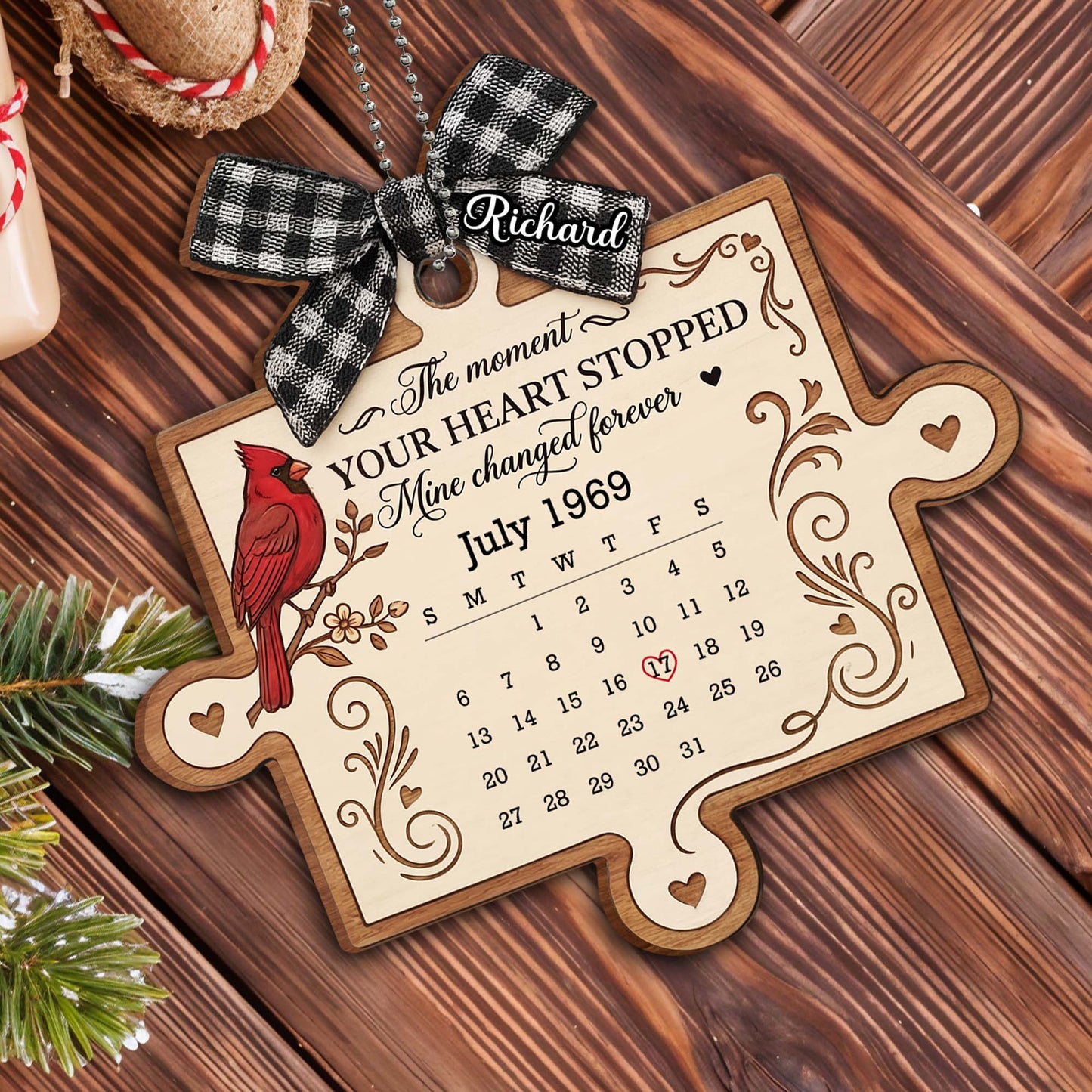 The Moment Your Heart Stopped, Bird And Heart Design - Personalized Custom Wood Ornament, Car Hanging Ornament - HME478_WCA