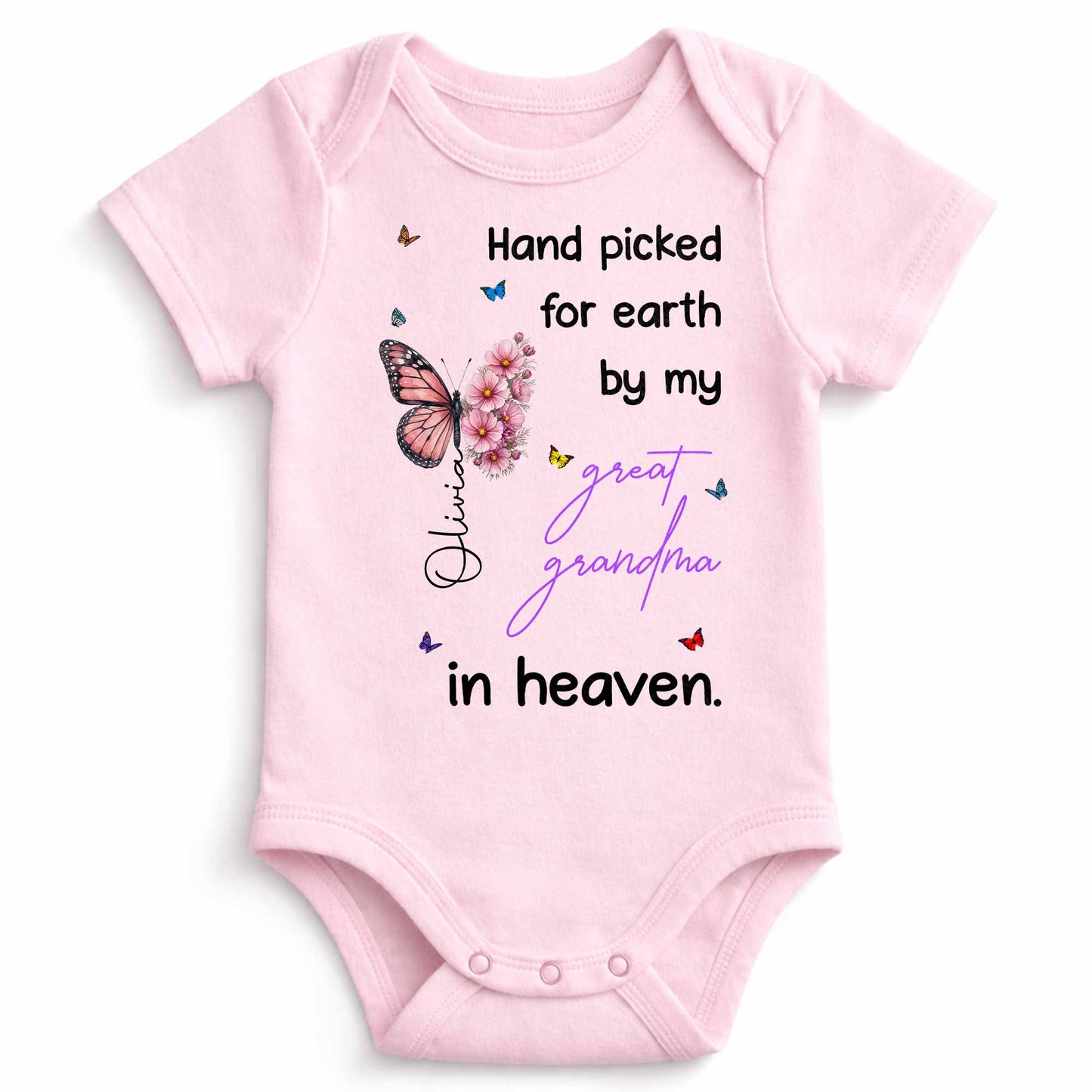 Hand Picked For Earth By My Great Grandma Flowers Butterflies - Personalized Custom Baby Onesie - HME620_ONES