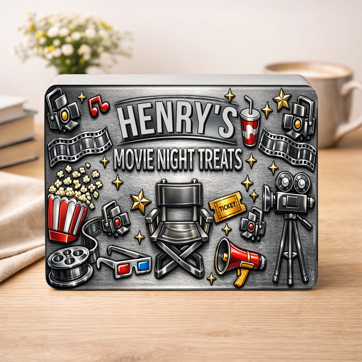 Movie Night Treats With Film Camera And Popcorn