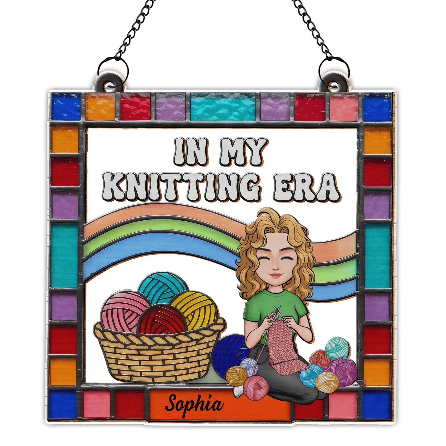 In My Knitting Era With Yarns And Rainbow