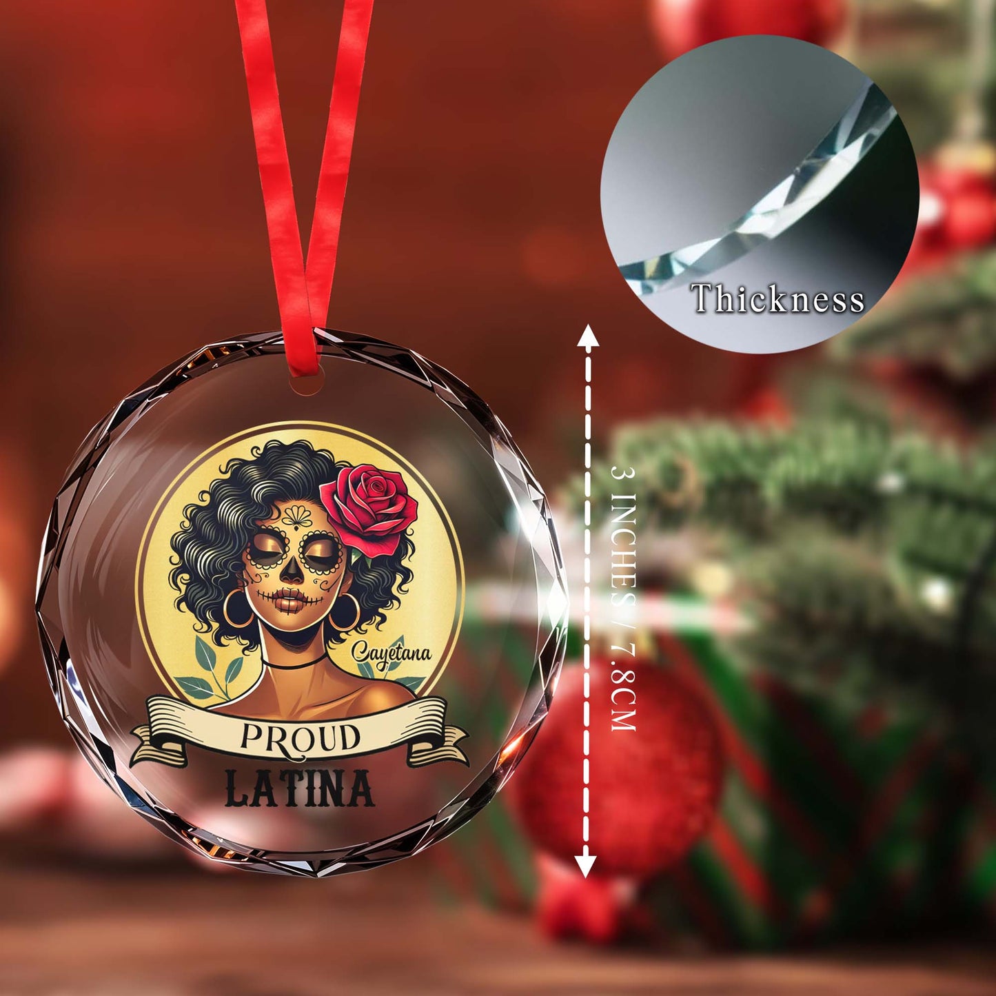 Proud Latina Ornament With Skull And Rose Design