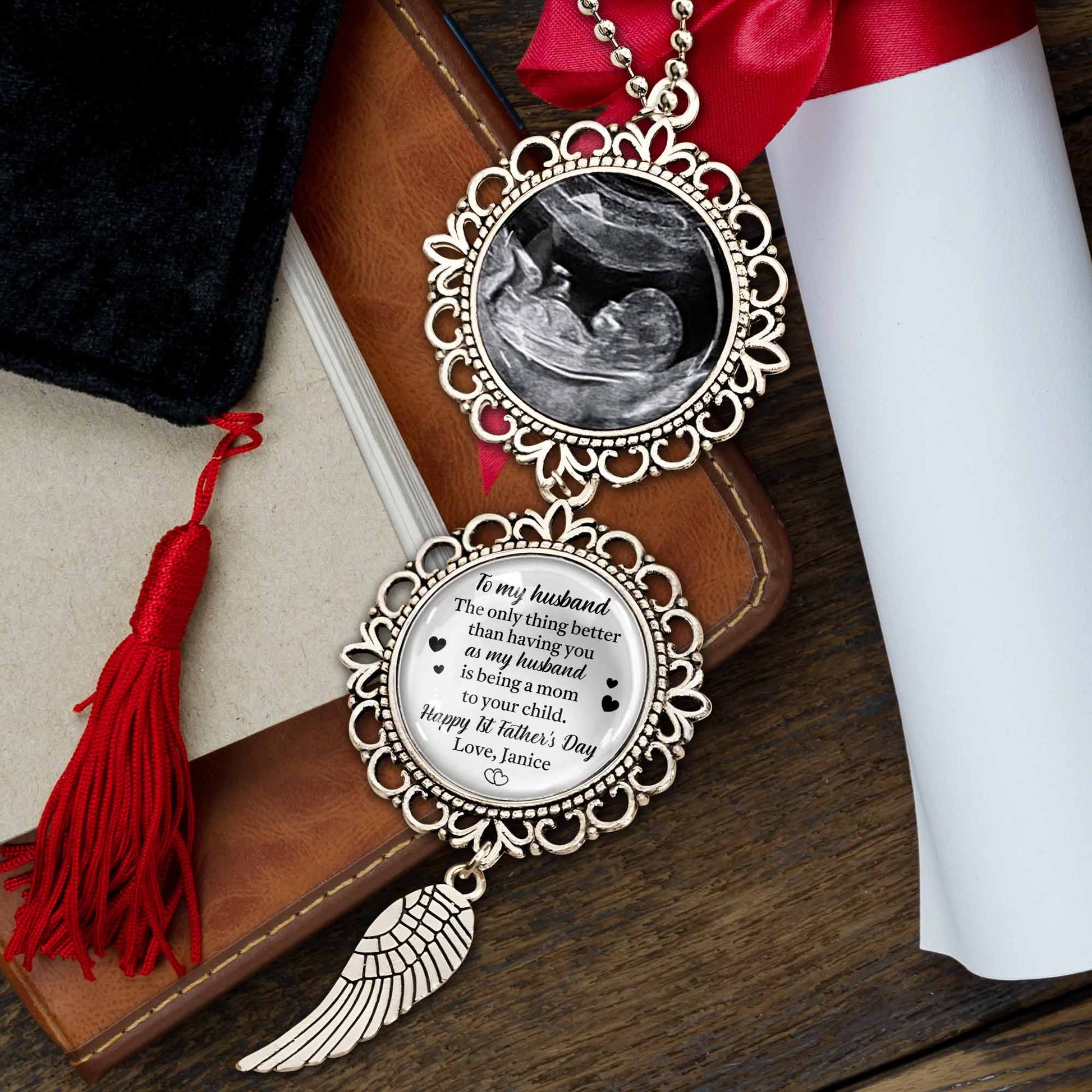 To My Husband, Being A Mom To Your Child, Angel Wing and Pendant Charm