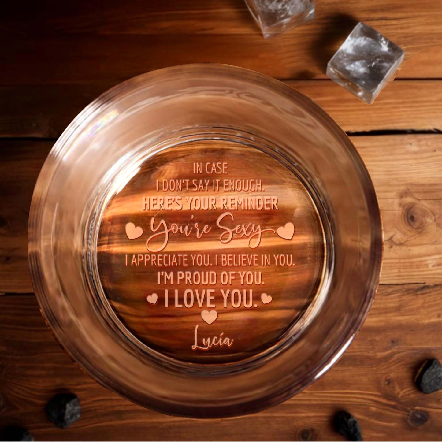 Romantic Reminder Engraved Whiskey Glass With Hearts