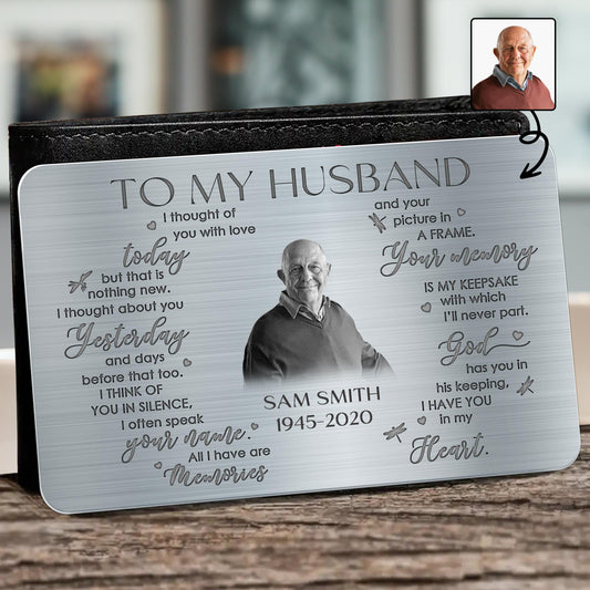 Carte souvenir personnalisée en aluminium pour portefeuille, motif libellules et cœur, pour mon mari - HSB010_ALCA