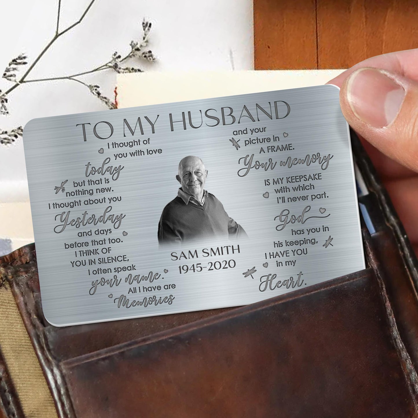To My Husband Memory Keepsake Dragonflies Heart Memory - Personalized Aluminum Wallet Card - HSB010_ALCA