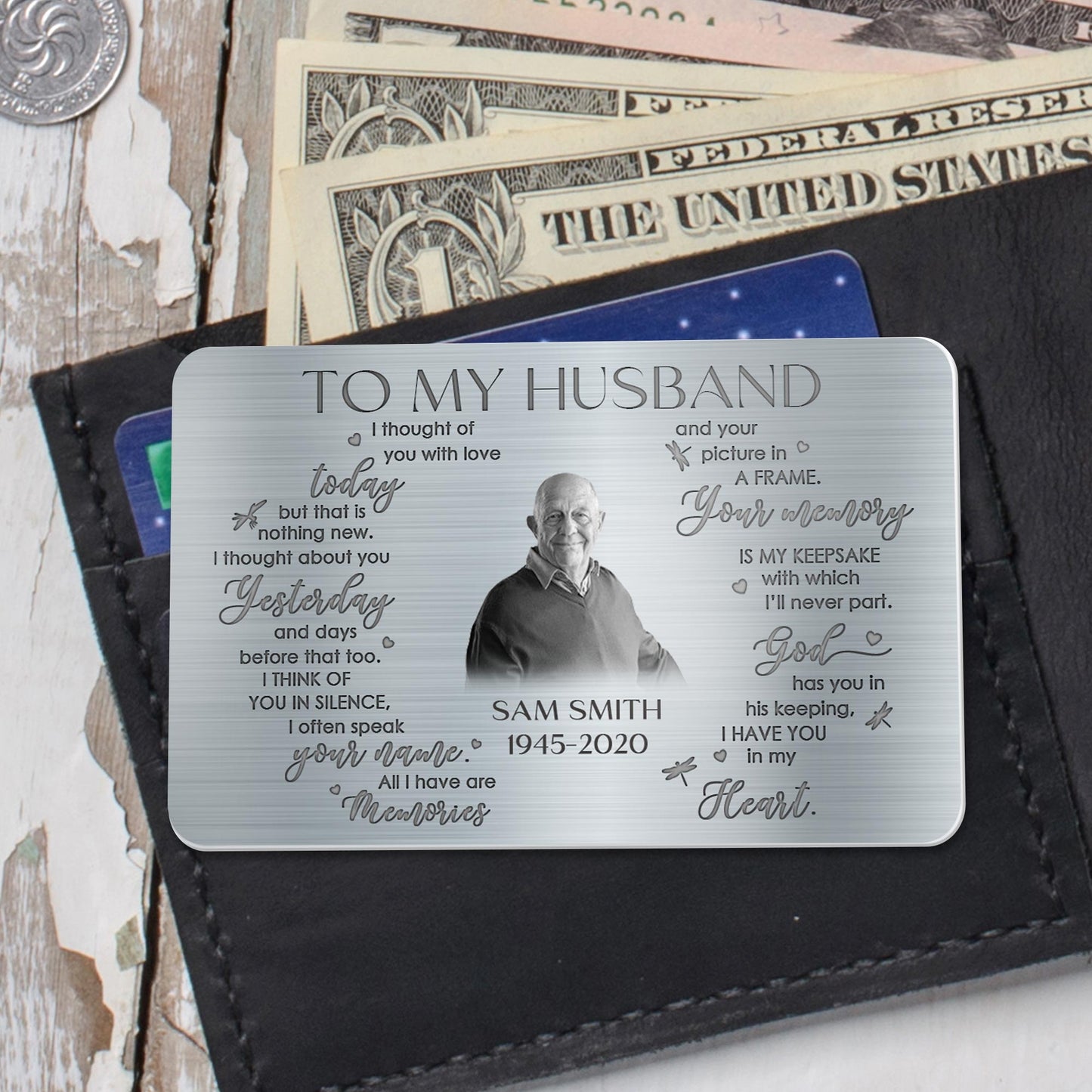 To My Husband Memory Keepsake Dragonflies Heart Memory - Personalized Aluminum Wallet Card - HSB010_ALCA