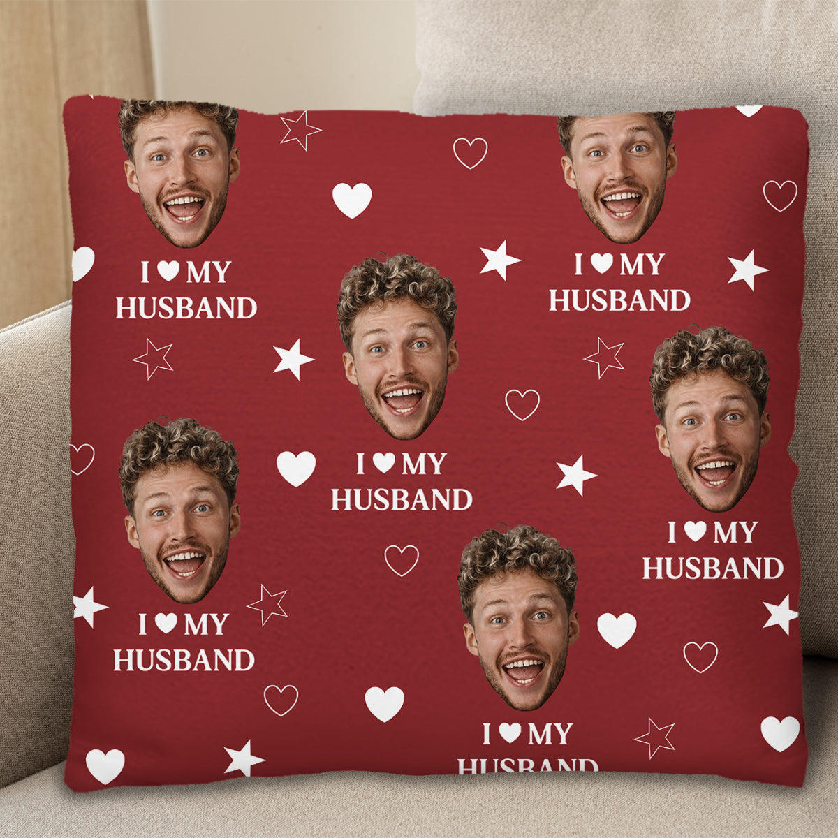 I Love My Husband Celebration Pillow With Hearts And Stars
