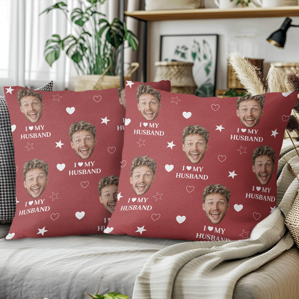 I Love My Husband Celebration Pillow With Hearts And Stars