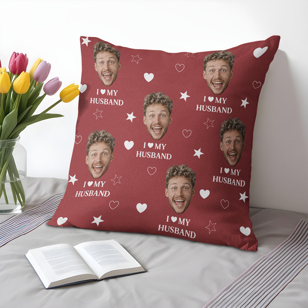 I Love My Husband Celebration Pillow With Hearts And Stars