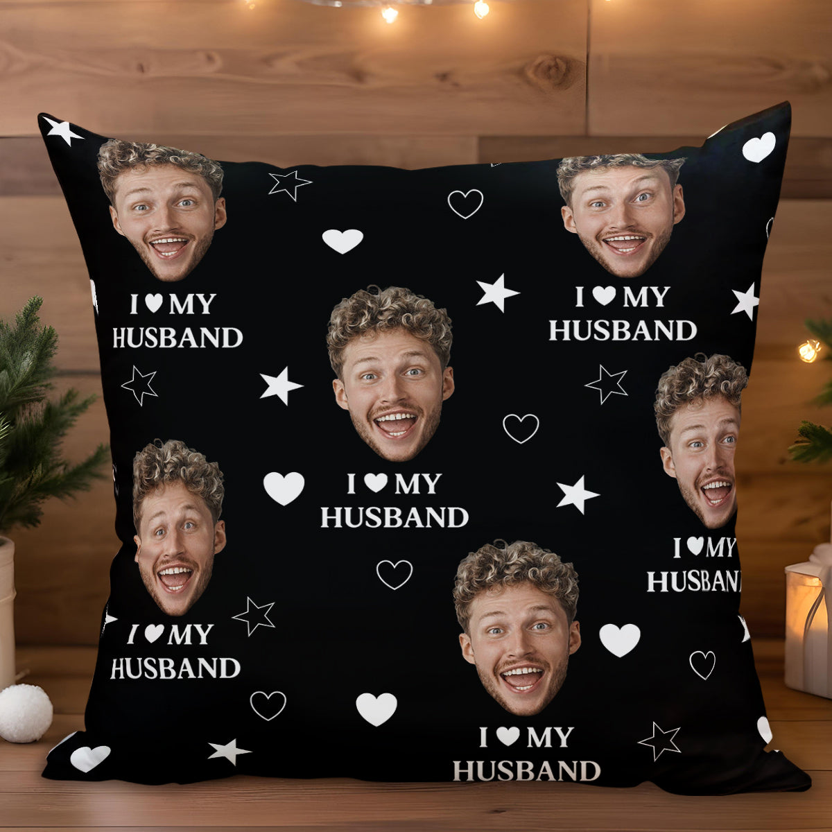 I Love My Husband Celebration Pillow With Hearts And Stars