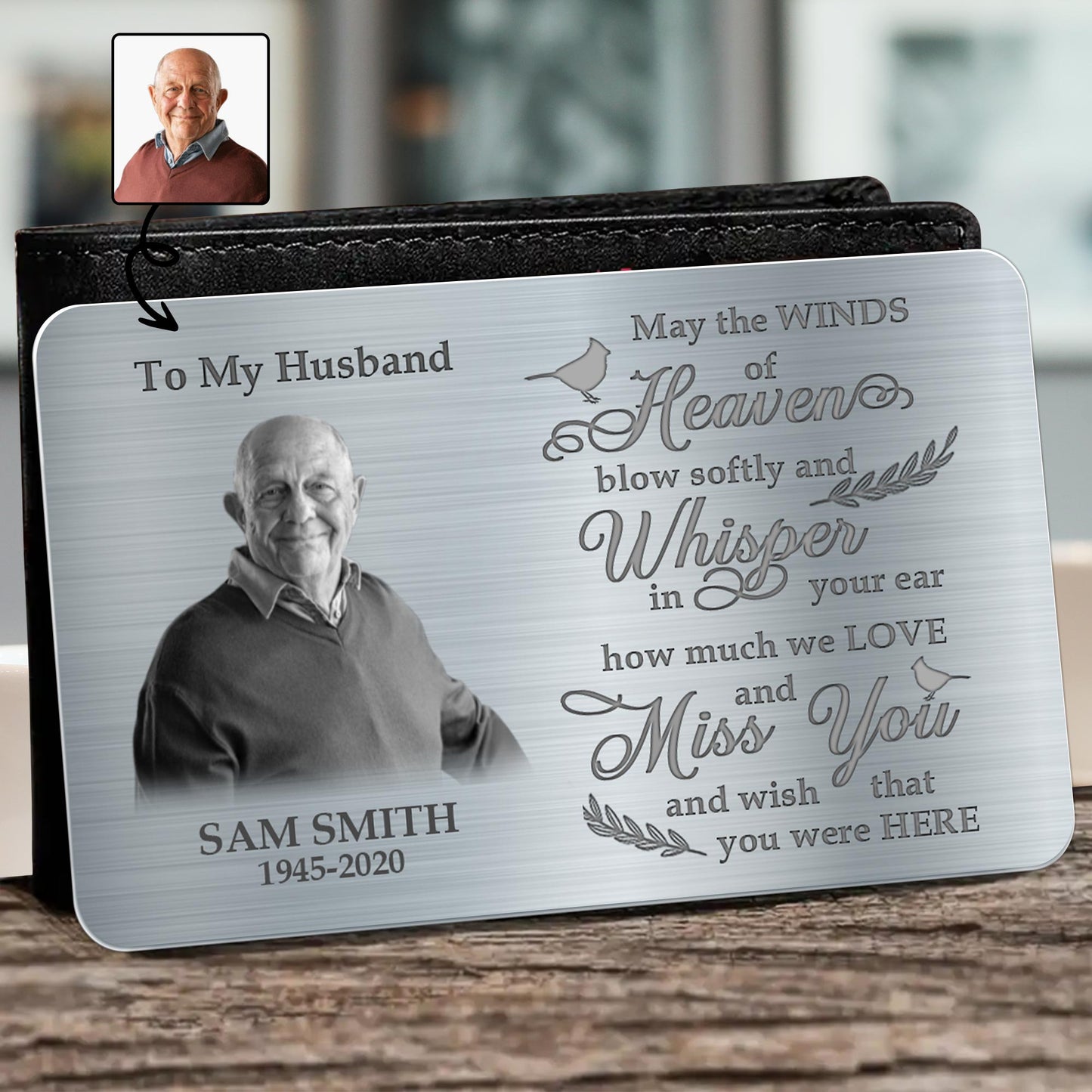 Loving Whisper To Husband With Bird And Leaves Design - Personalized Aluminum Wallet Card - HSB011_ALCA