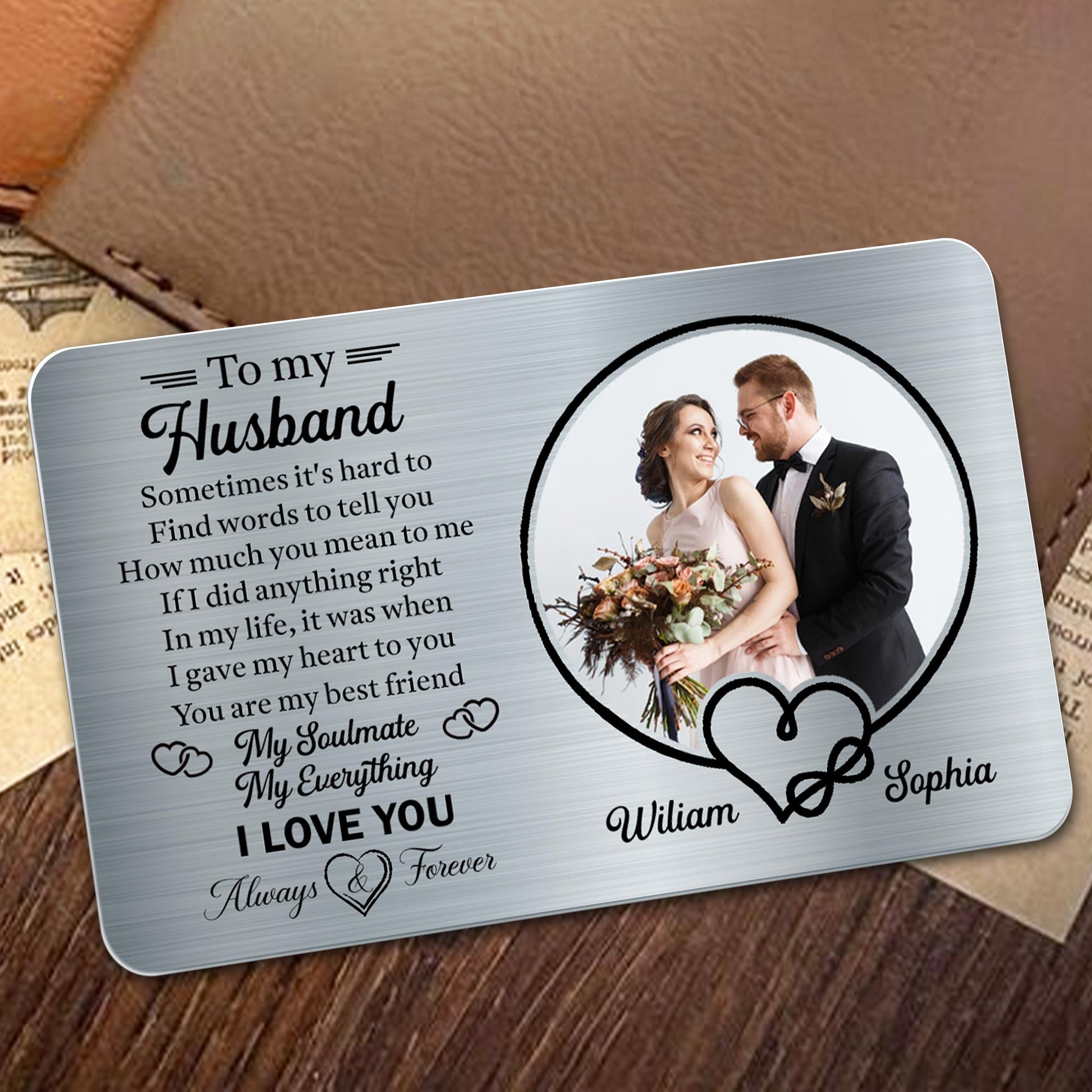 To My Husband, Sometimes It's Hard To Find Words, Hearts and Wedding Photo