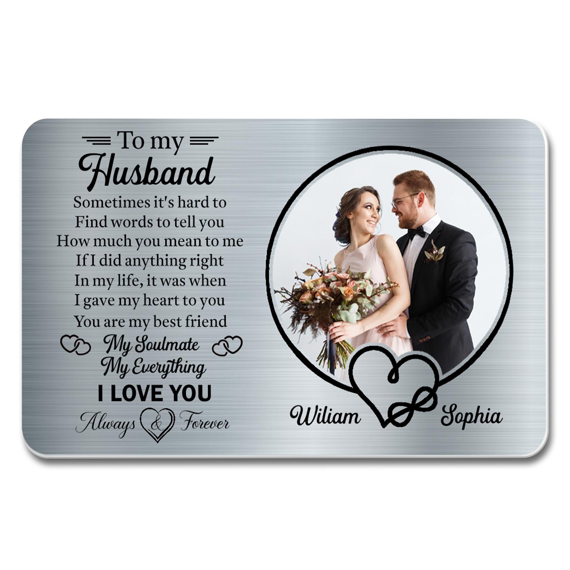 To My Husband, Sometimes It's Hard To Find Words, Hearts and Wedding Photo