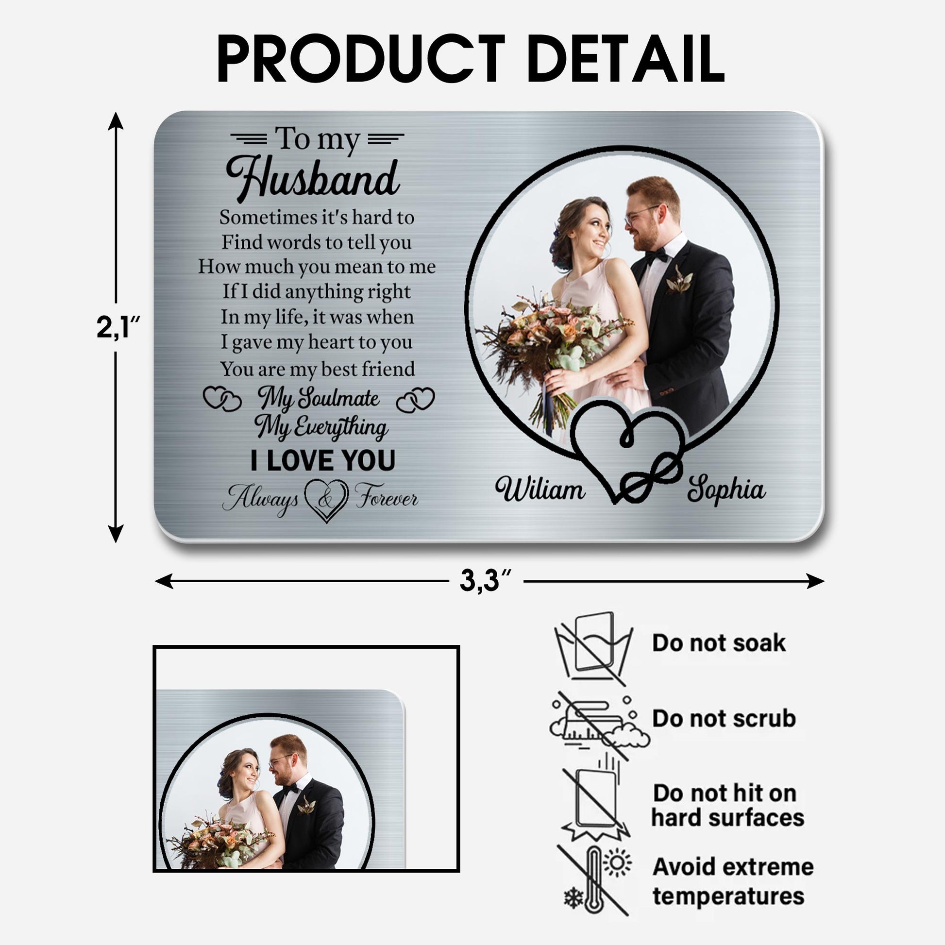 To My Husband, Sometimes It's Hard To Find Words, Hearts and Wedding Photo