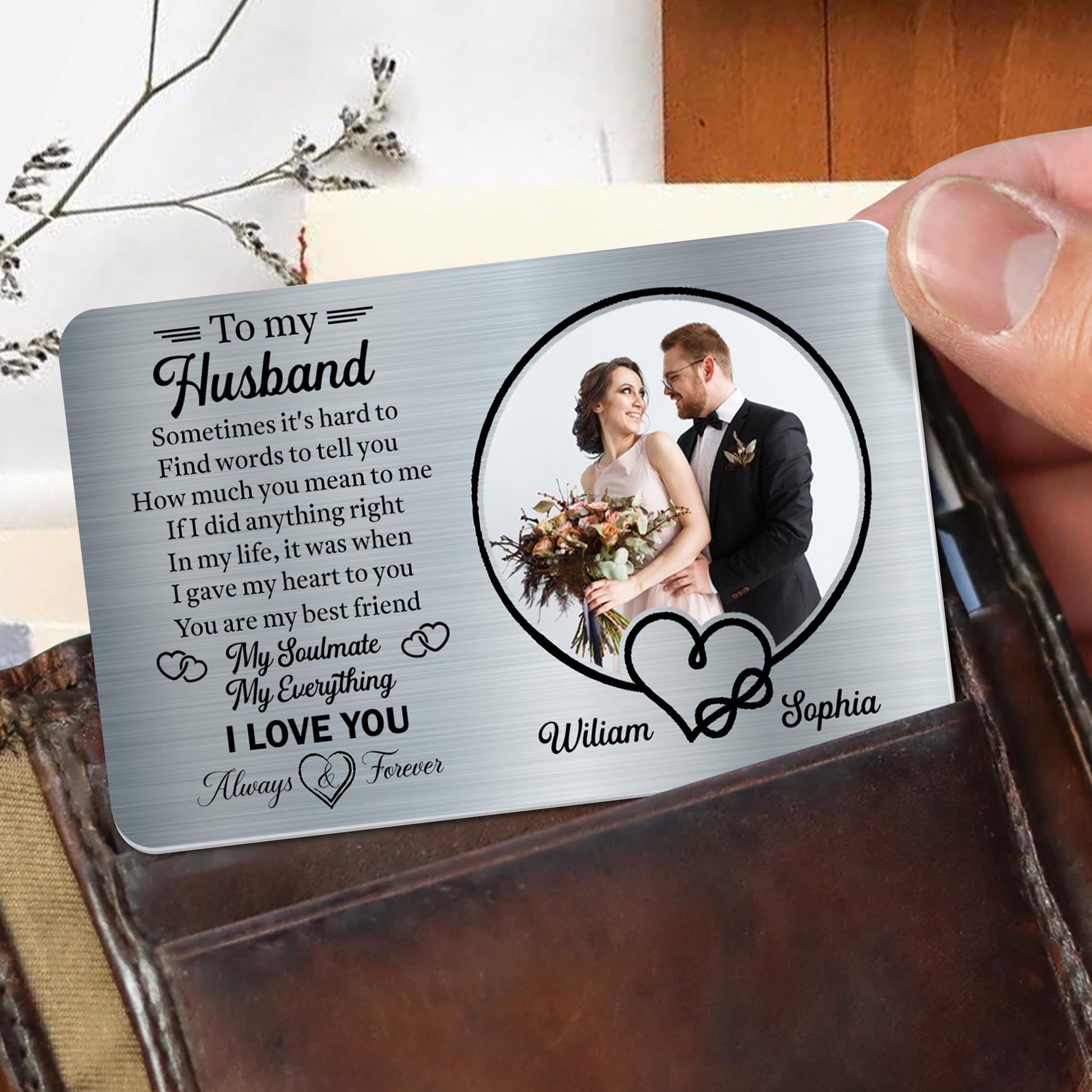 To My Husband, Sometimes It's Hard To Find Words, Hearts and Wedding Photo