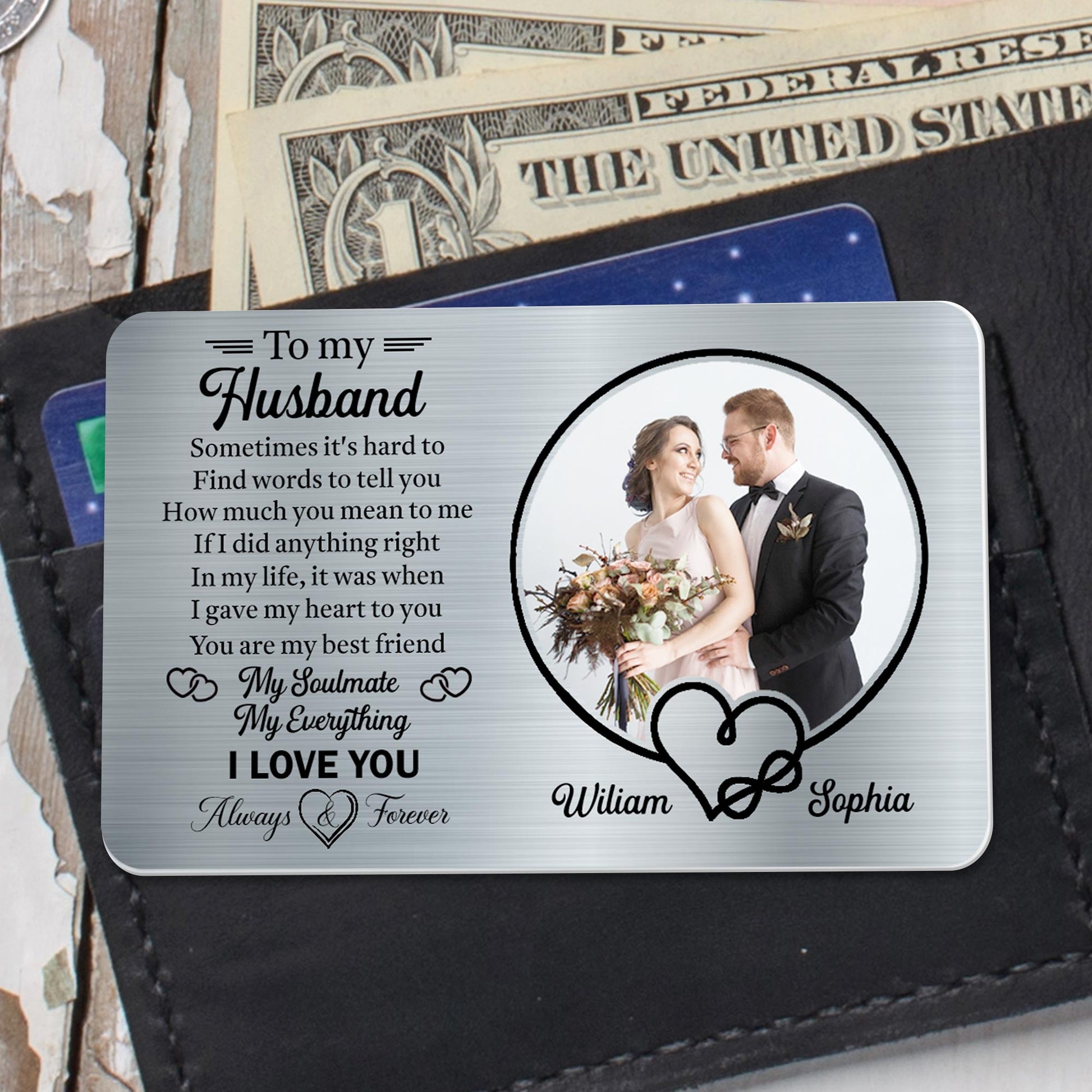 To My Husband, Sometimes It's Hard To Find Words, Hearts and Wedding Photo