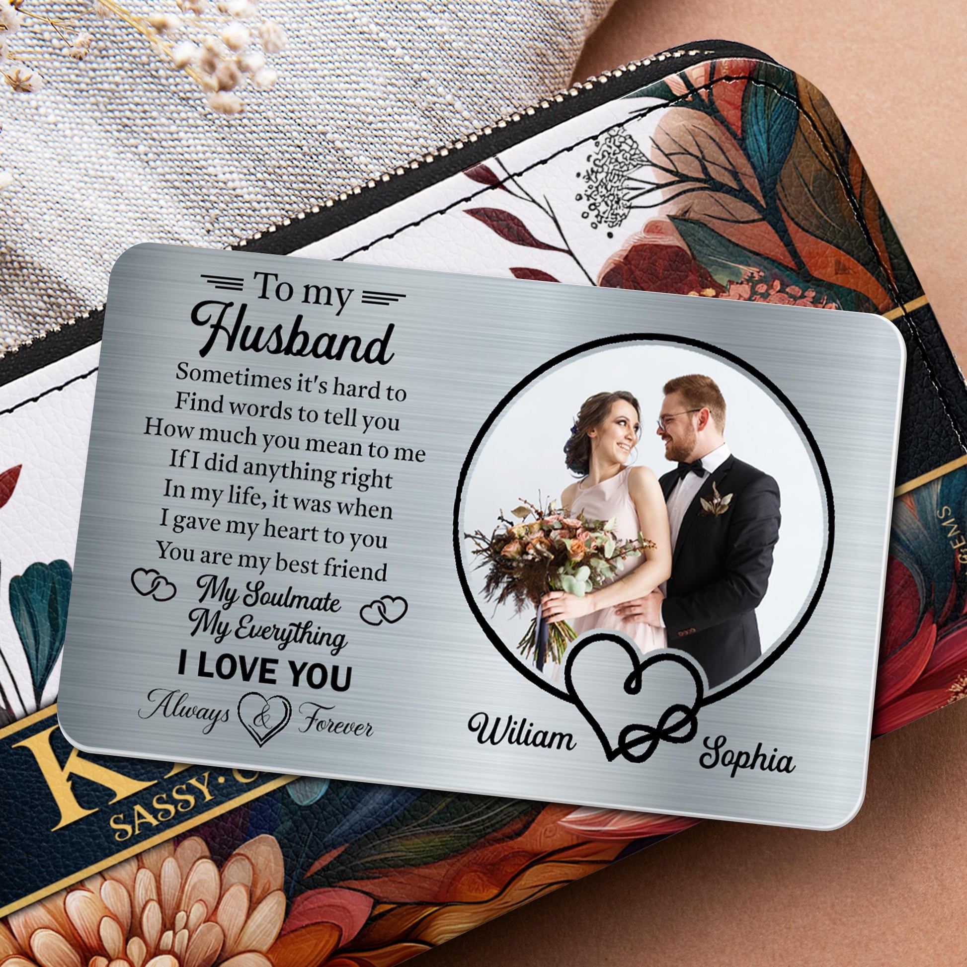 To My Husband, Sometimes It's Hard To Find Words, Hearts and Wedding Photo