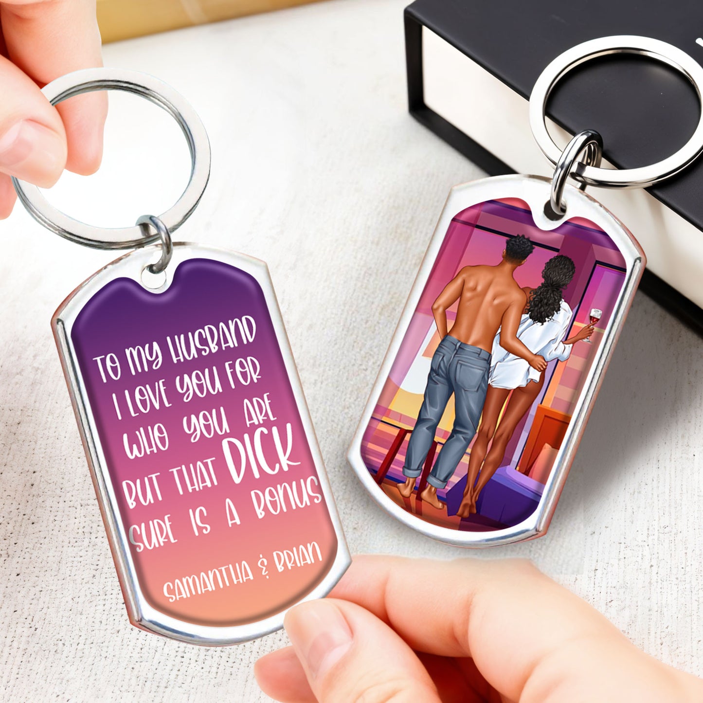 To My Husband I Love You For Who You Are, Heart and Couple - Personalized Custom Keychain - HSB032_KCH