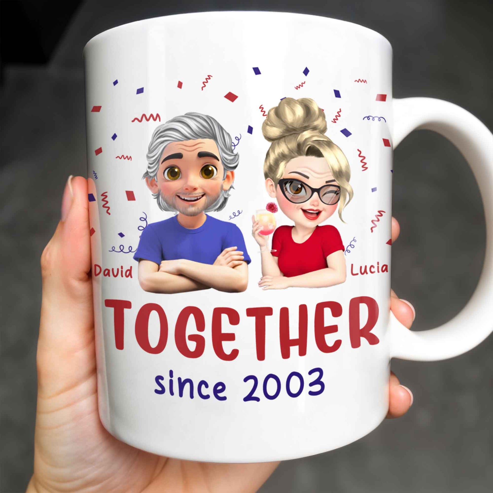Together Since 2003, Cartoon Couple and Confetti
