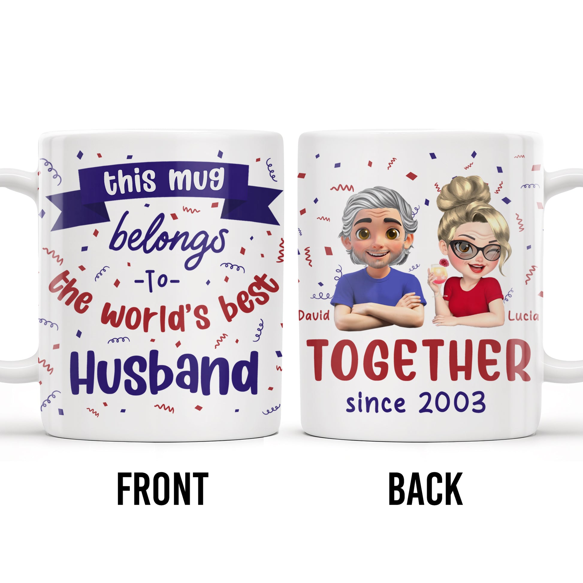 Together Since 2003, Cartoon Couple and Confetti