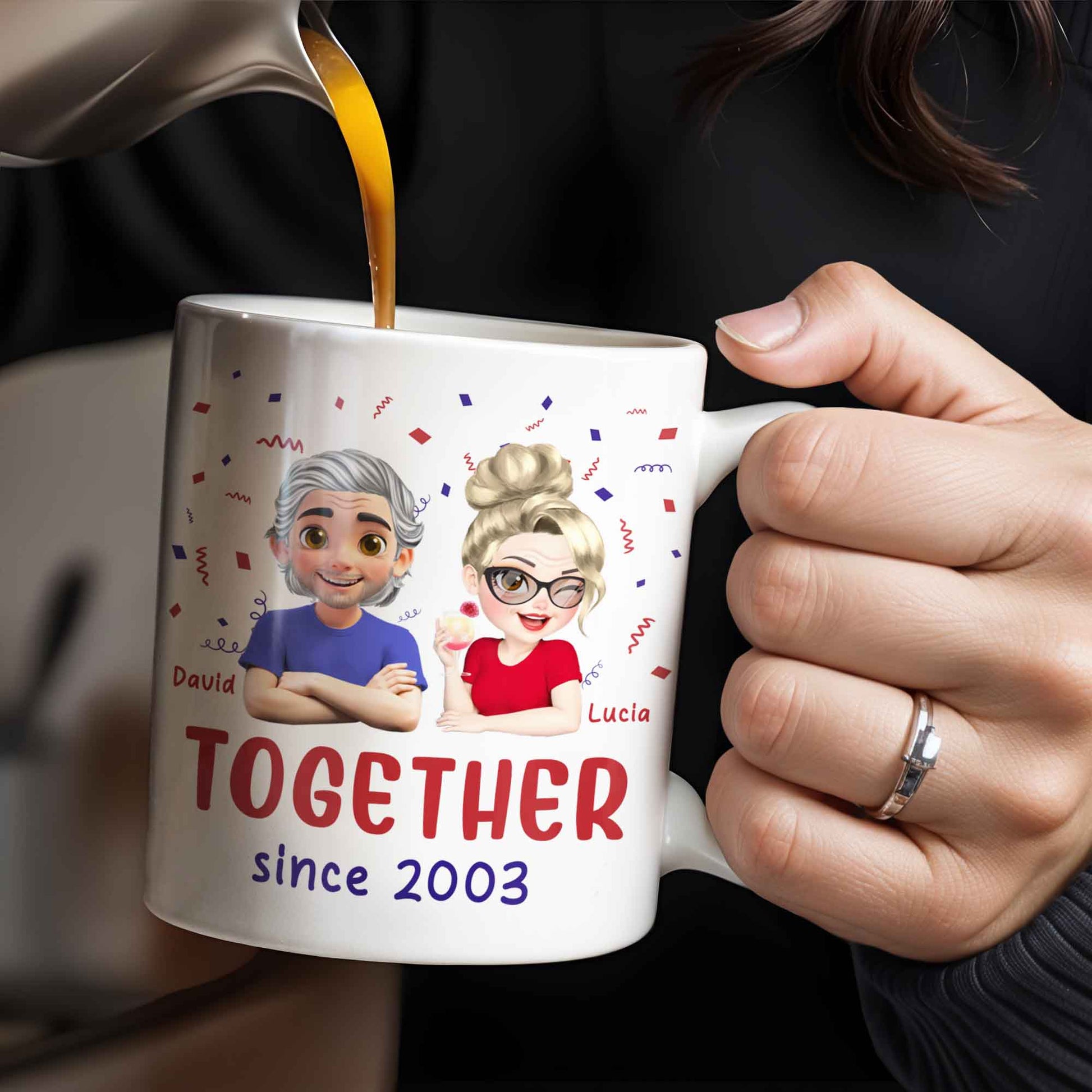 Together Since 2003, Cartoon Couple and Confetti