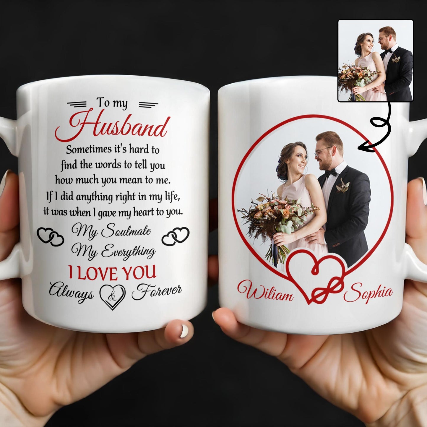 To My Husband, Sometimes It's Hard To Find The Words To Tell You, Wedding Couple and Hearts