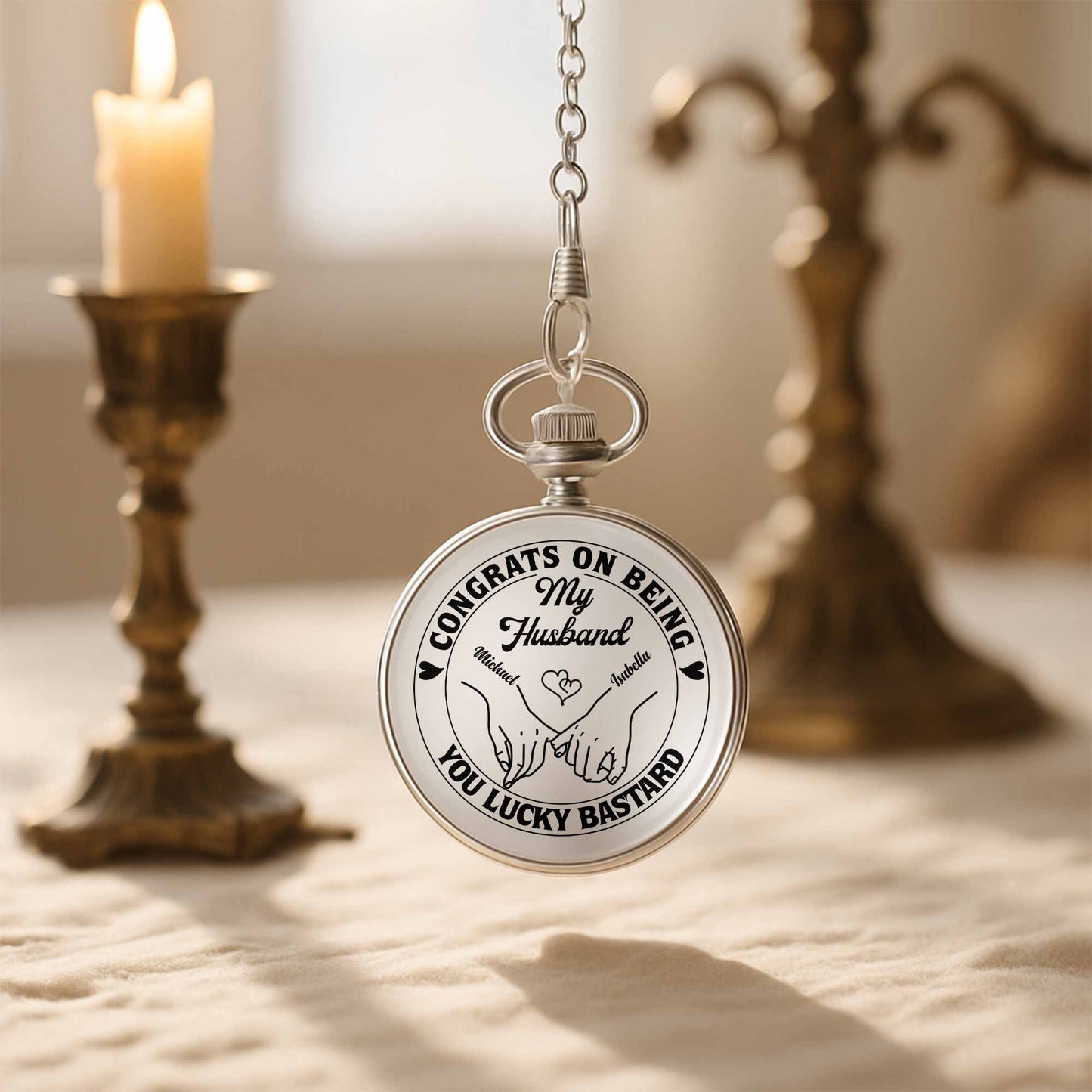 Congrats On Being My Husband, You Lucky Bastard - Personalized Silver Plated Pocket Watch - HSB040_SWATCH