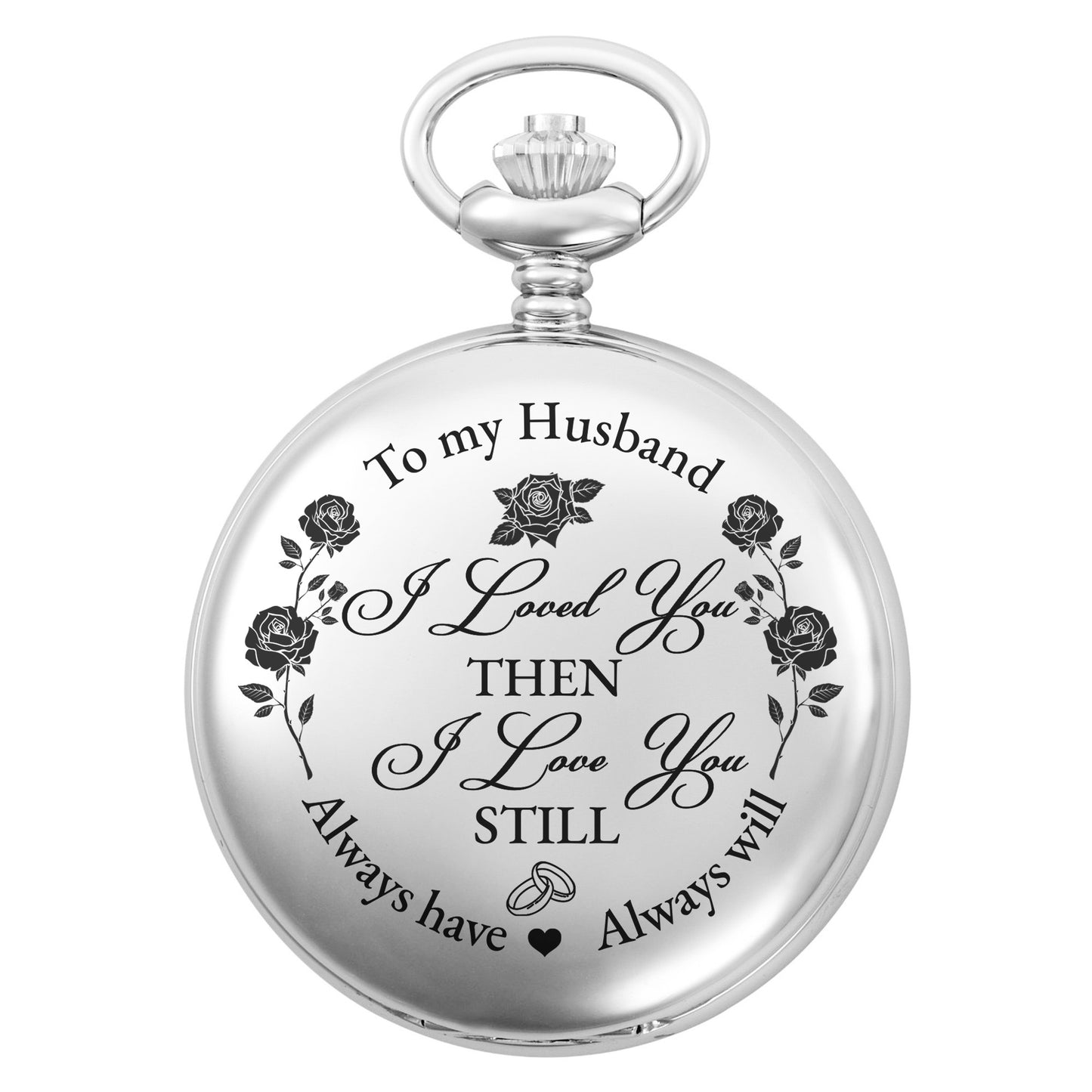 À mon mari, je t'aimais alors, roses et cœurs - Montre de poche plaquée argent personnalisée - HSB045_SWATCH