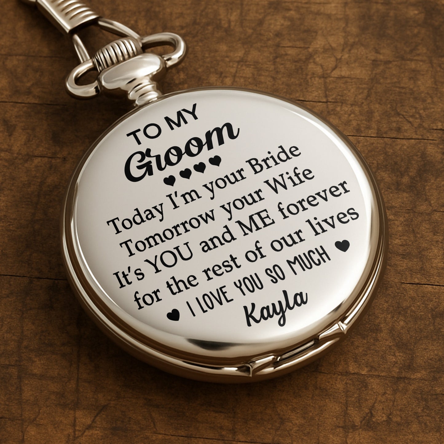 To My Groom Today I'm Your Bride With Hearts - Personalized Silver Plated Pocket Watch - HSB051_SWATCH