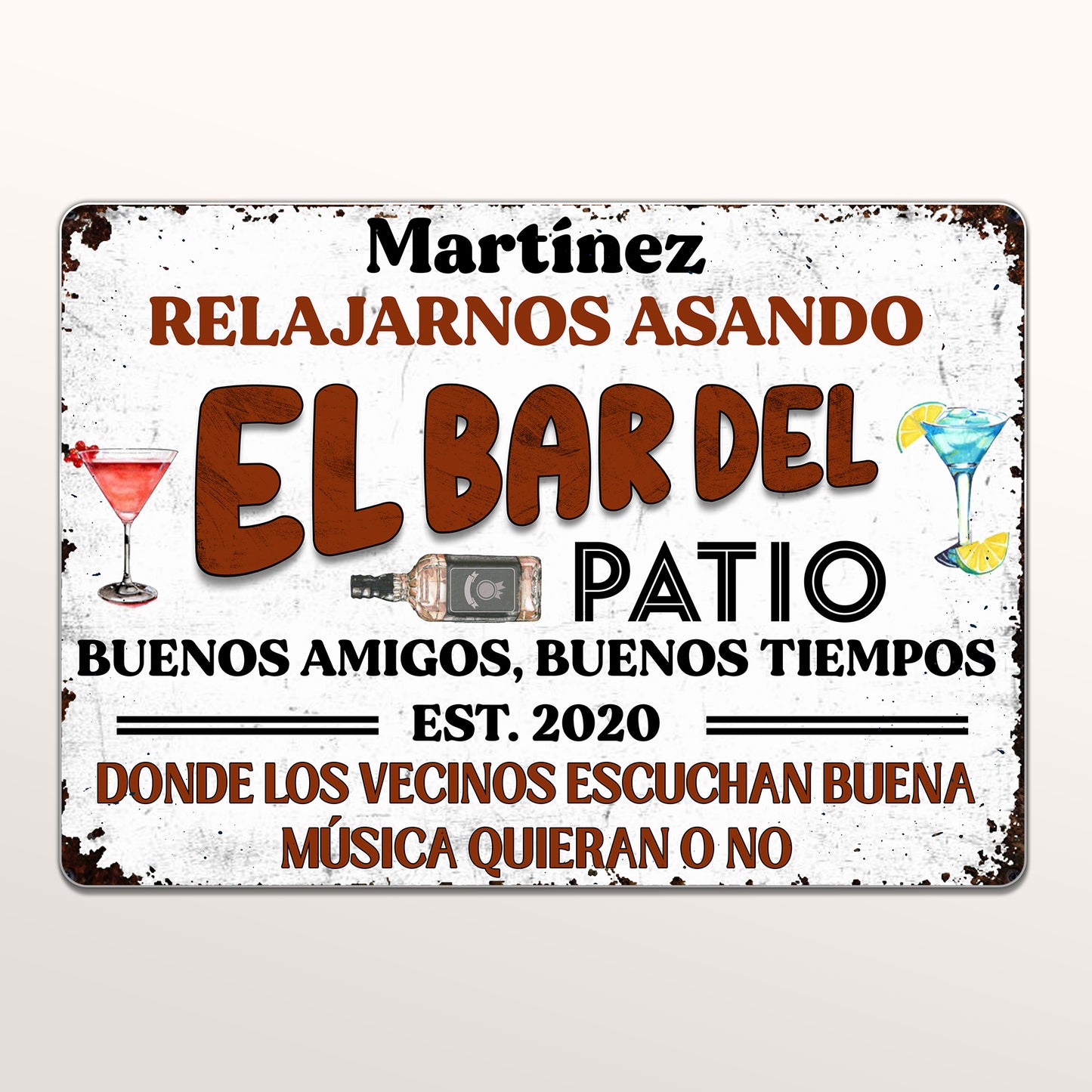 Relajarnos Asando El Bar Del Patio, Summer Gatherings - Panneau métallique personnalisé - HSB052_MSIGN