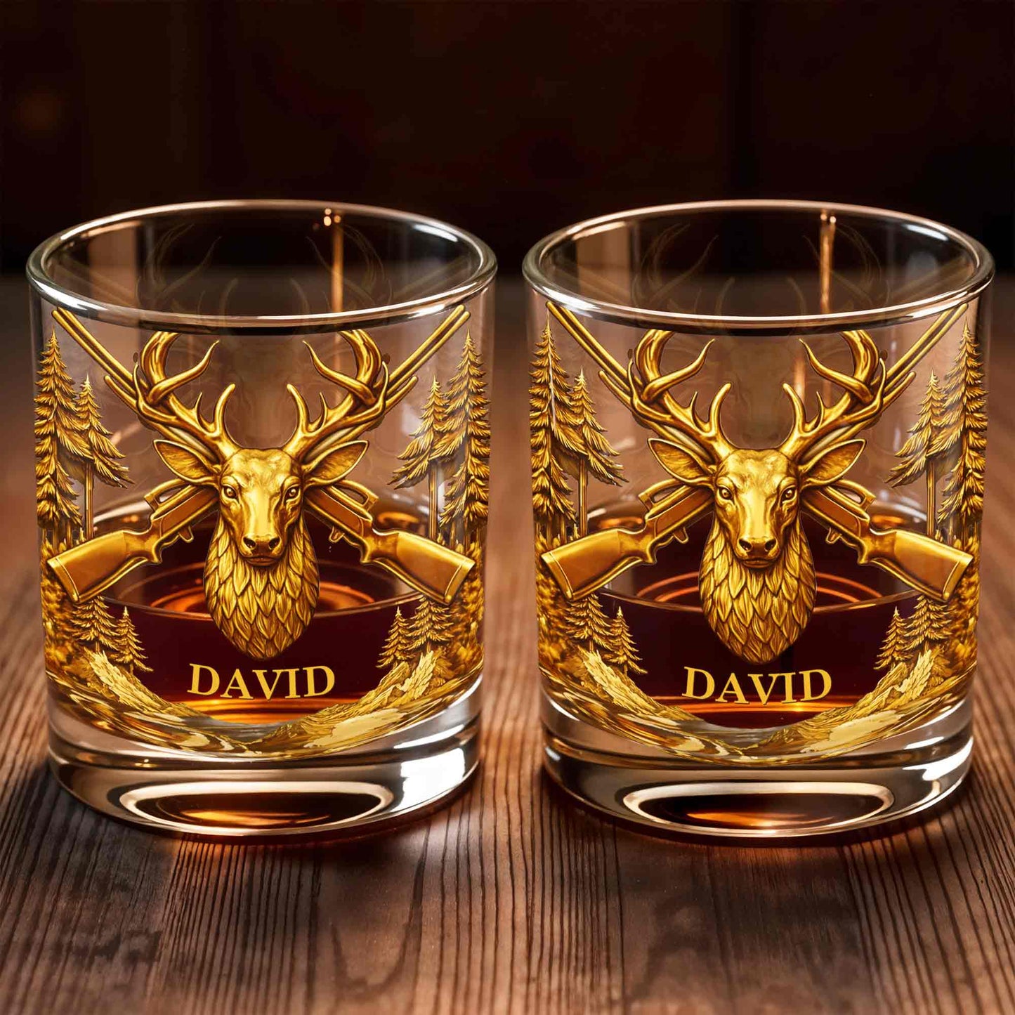 A Hunter's Spirit, Wild And Free Deer Head With Rifles And Trees