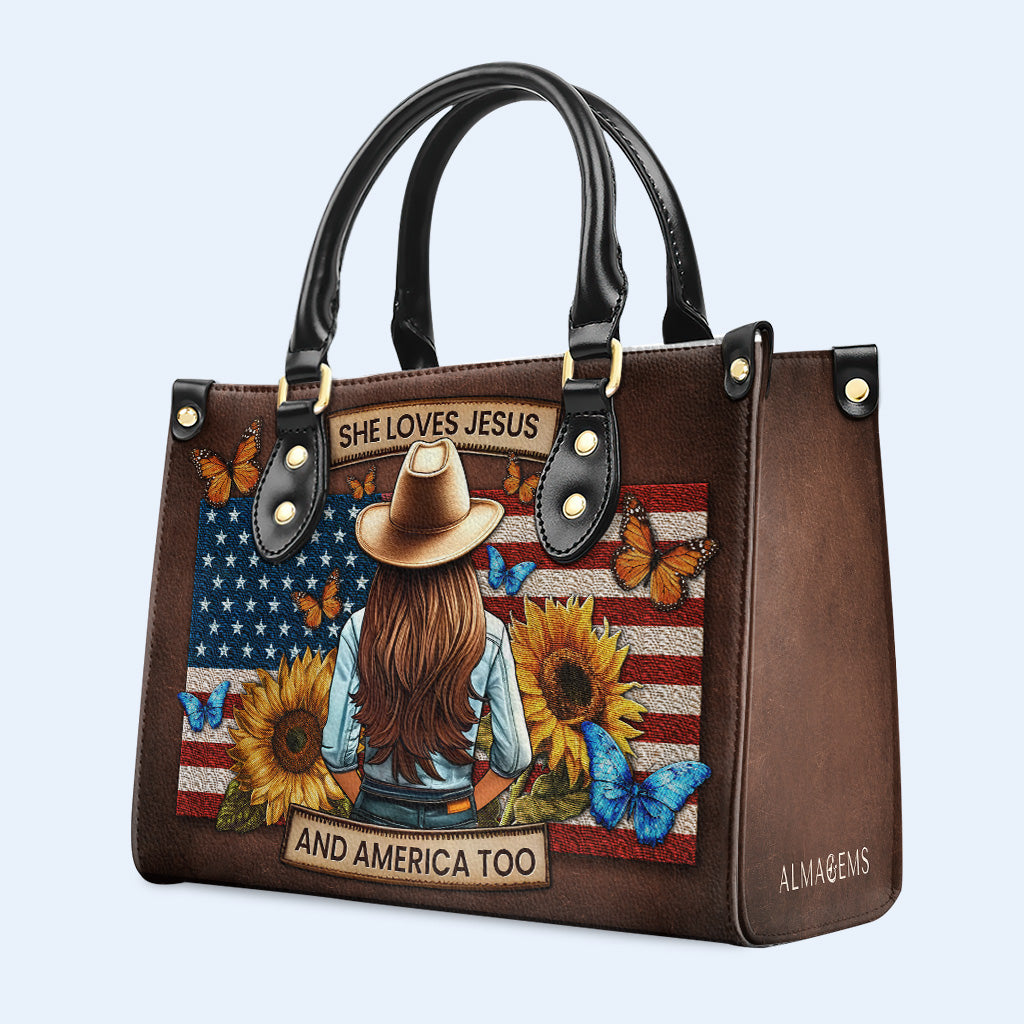 Ella ama a Jesús y a Estados Unidos también - Bolso de mano de cuero personalizado - IND08