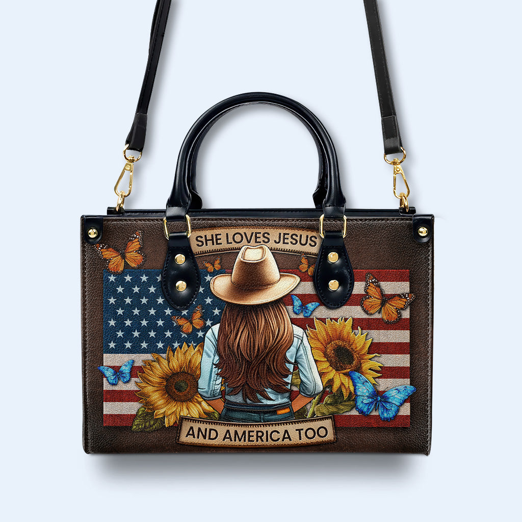 Ella ama a Jesús y a Estados Unidos también - Bolso de mano de cuero personalizado - IND08