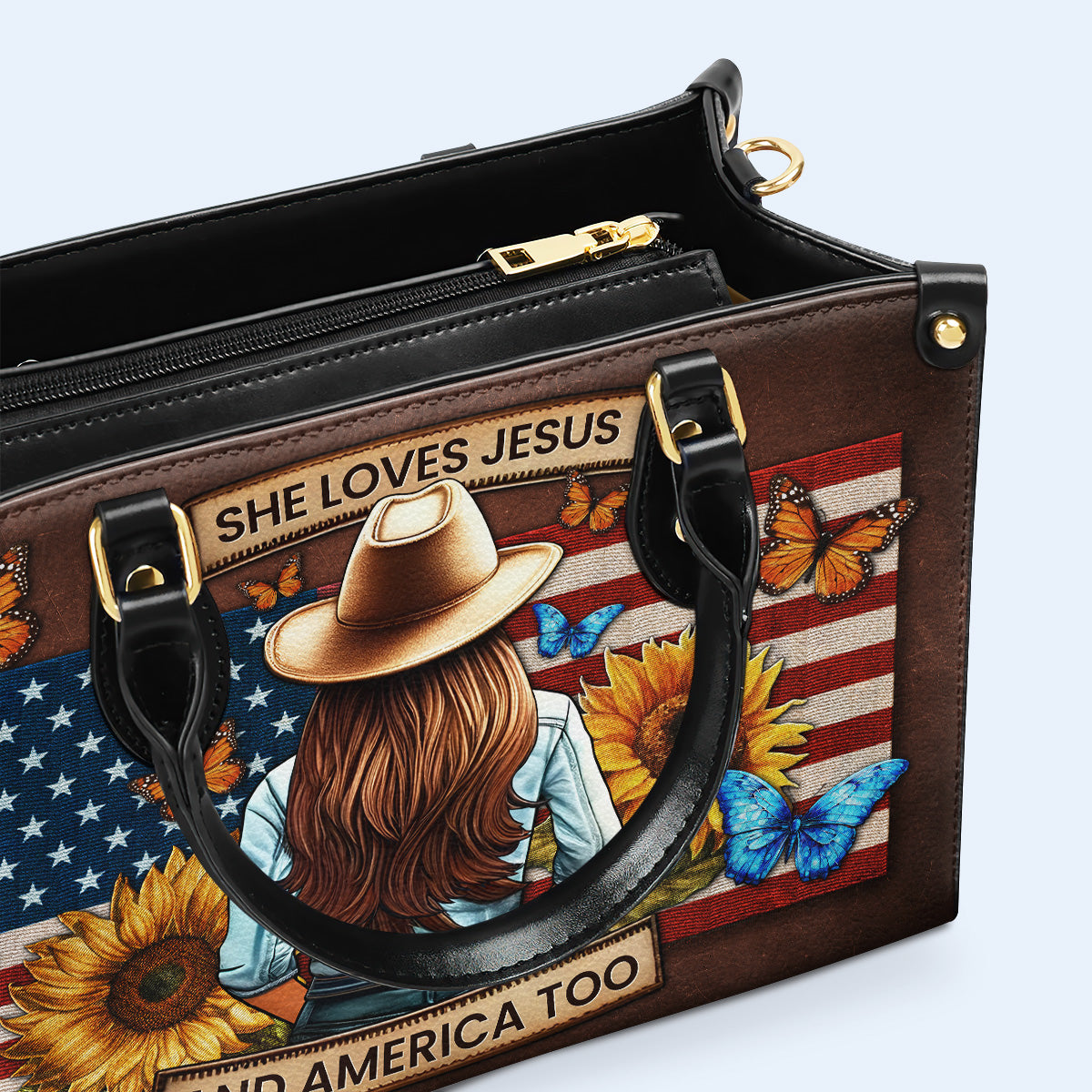 Ella ama a Jesús y a Estados Unidos también - Bolso de mano de cuero personalizado - IND08