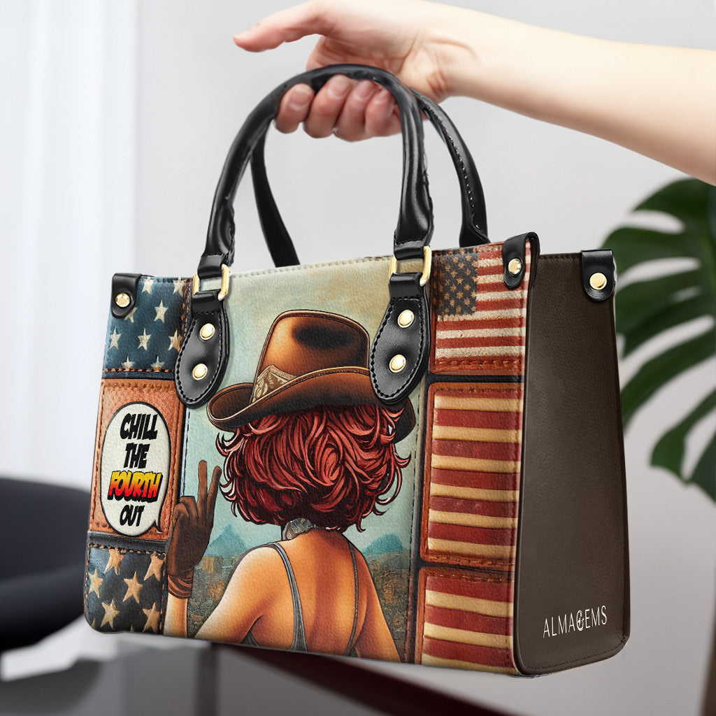Chill The Fourth Out - Bolso de mano de cuero personalizado - IND11