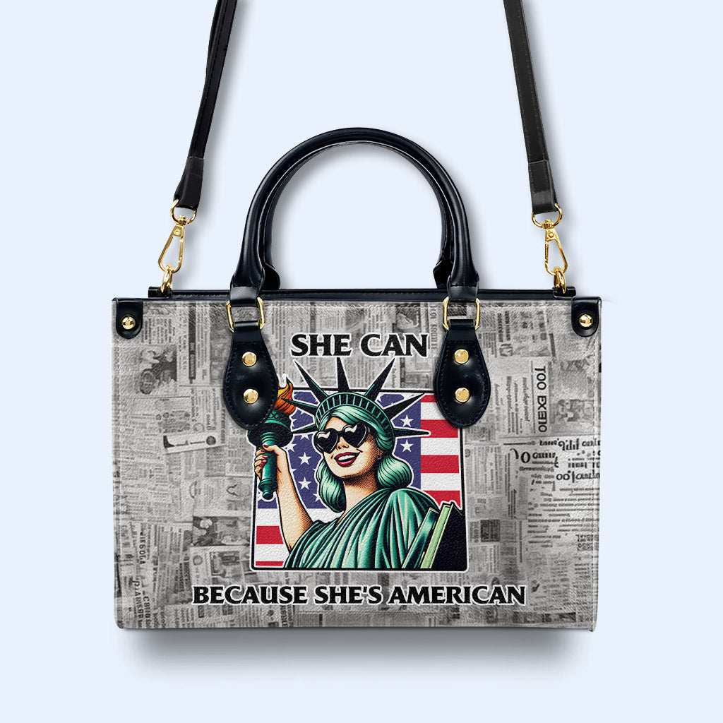 She Can Because She's American - Leather Handbag - IND16