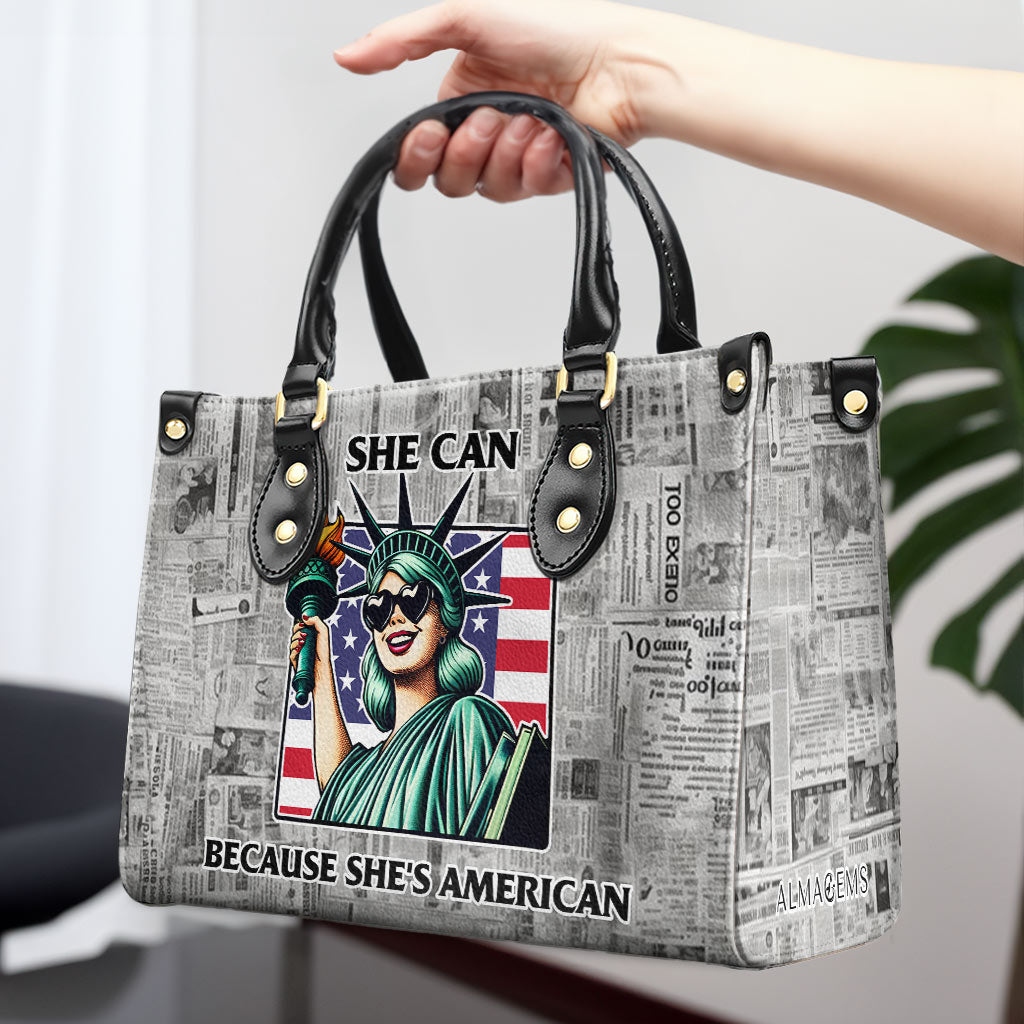 She Can Because She's American - Leather Handbag - IND16