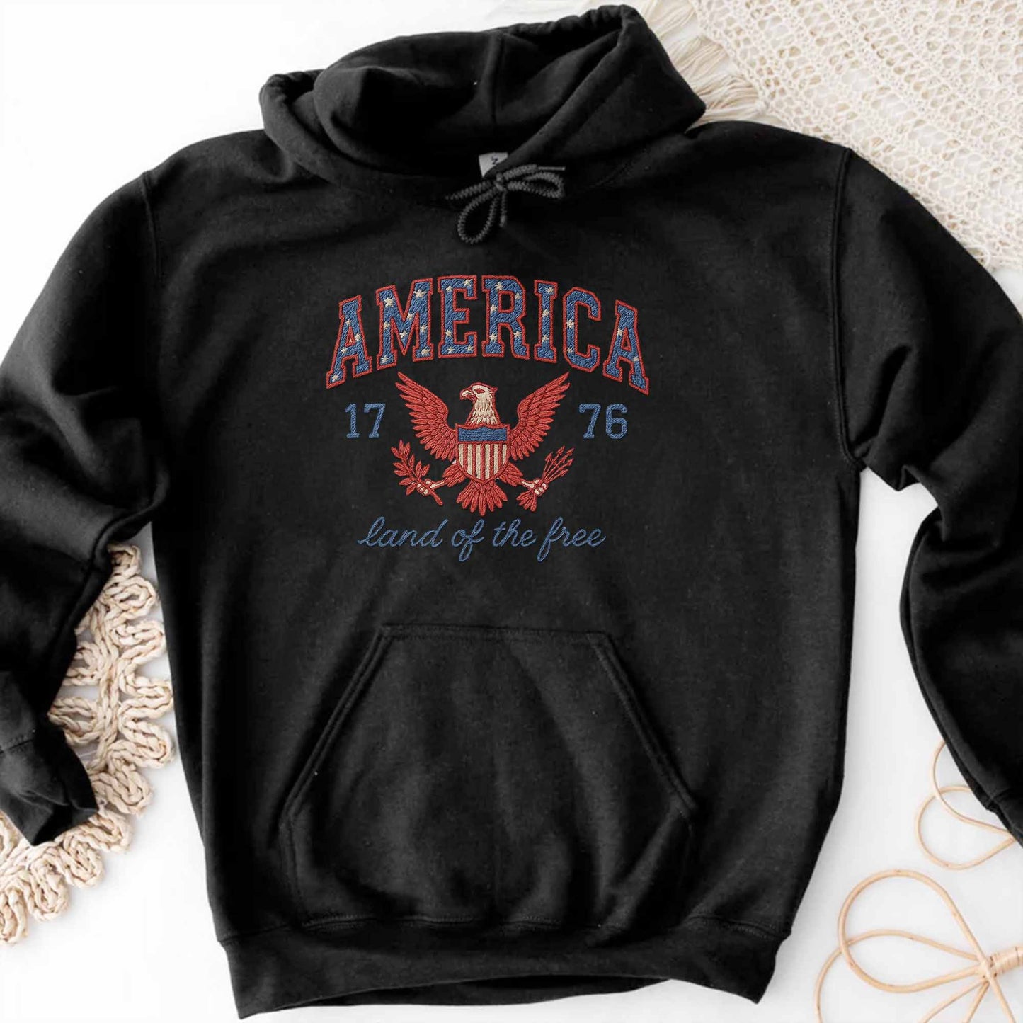 America 1776 Land Of The Free With Eagle And Laurel Wreath