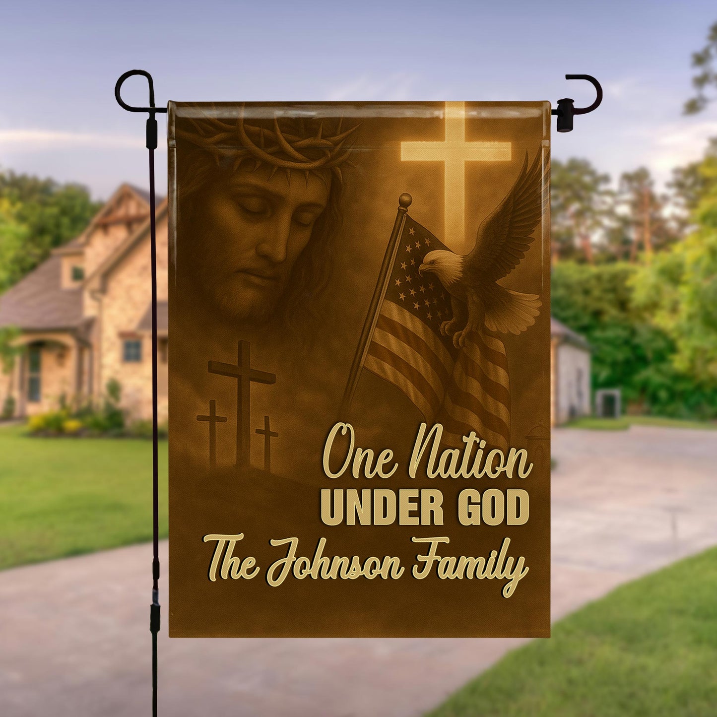 One Nation Under God, Jesus, Cross, American Flag, Eagle
