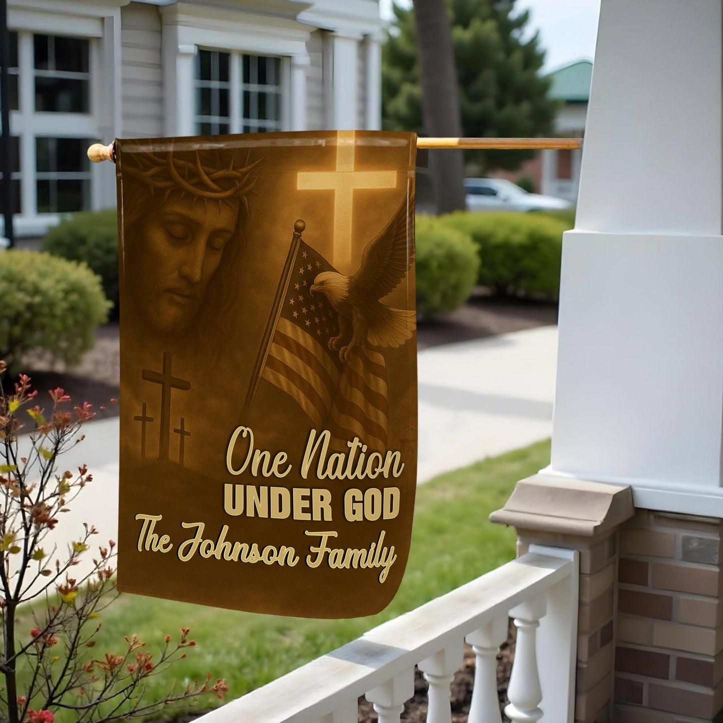 One Nation Under God, Jesus, Cross, American Flag, Eagle
