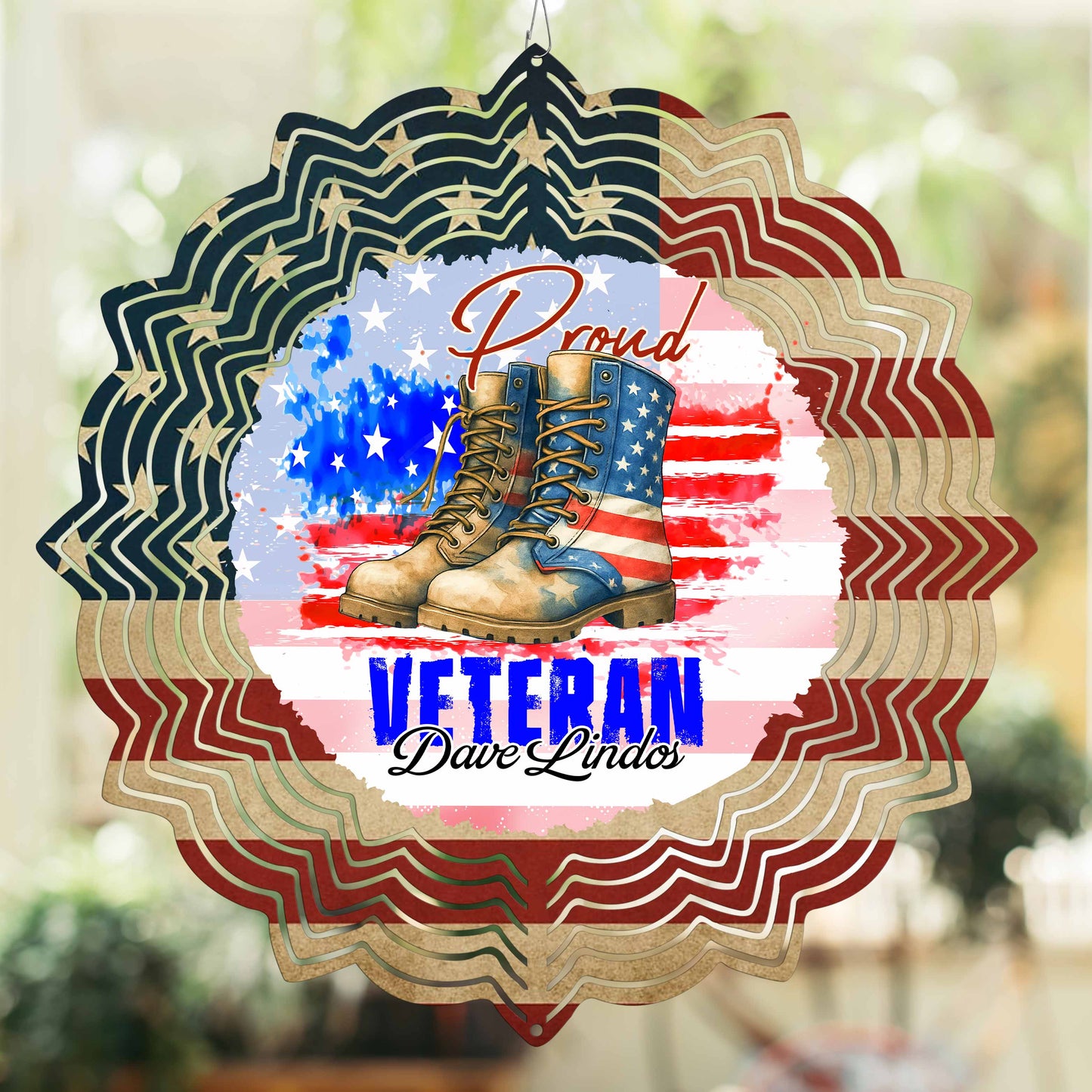 Proud Veteran With Combat Boots And American Flag