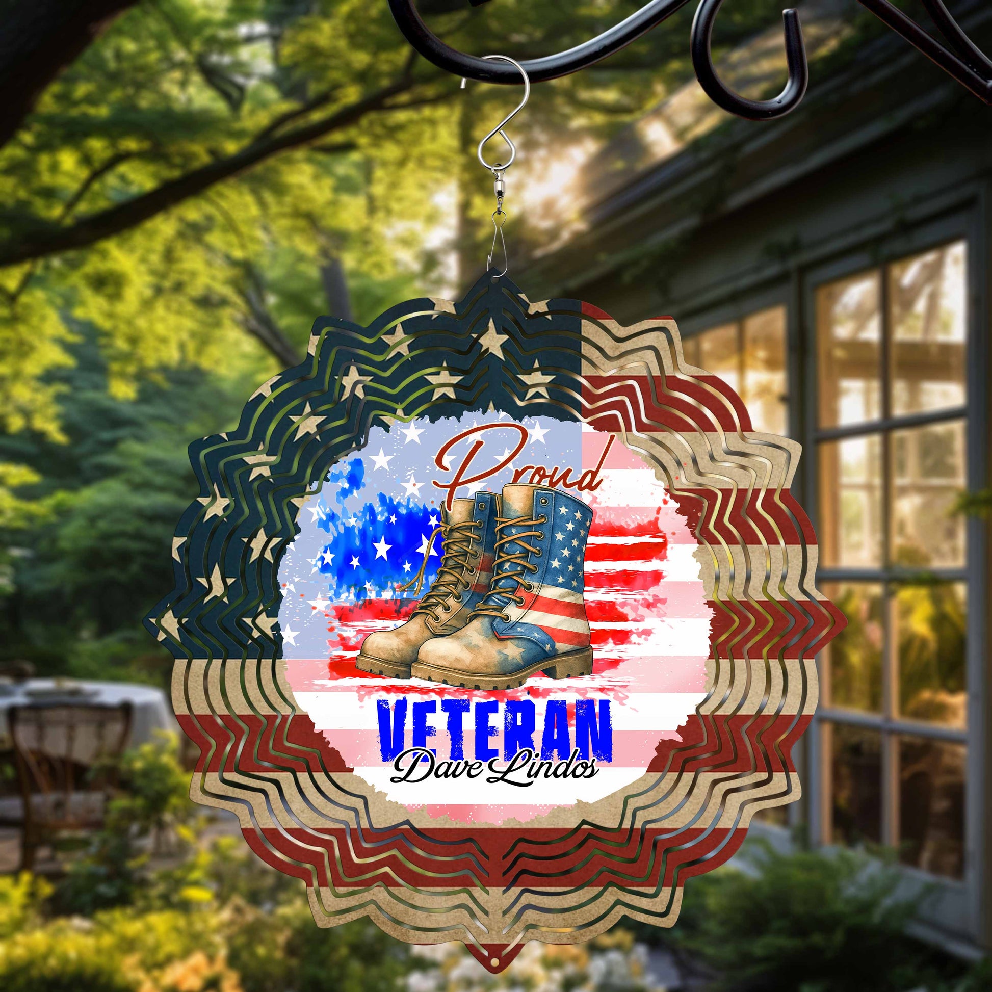 Proud Veteran With Combat Boots And American Flag