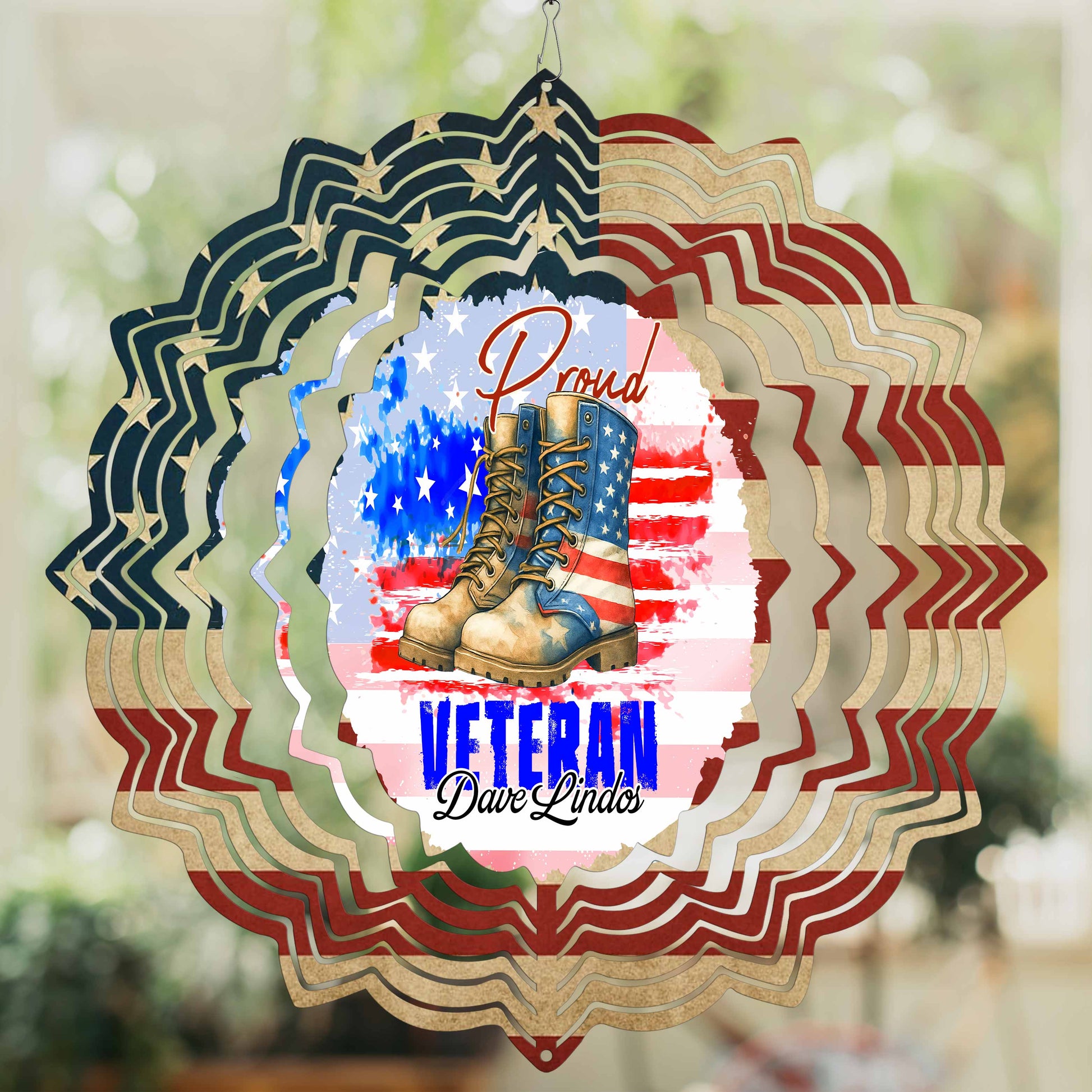 Proud Veteran With Combat Boots And American Flag